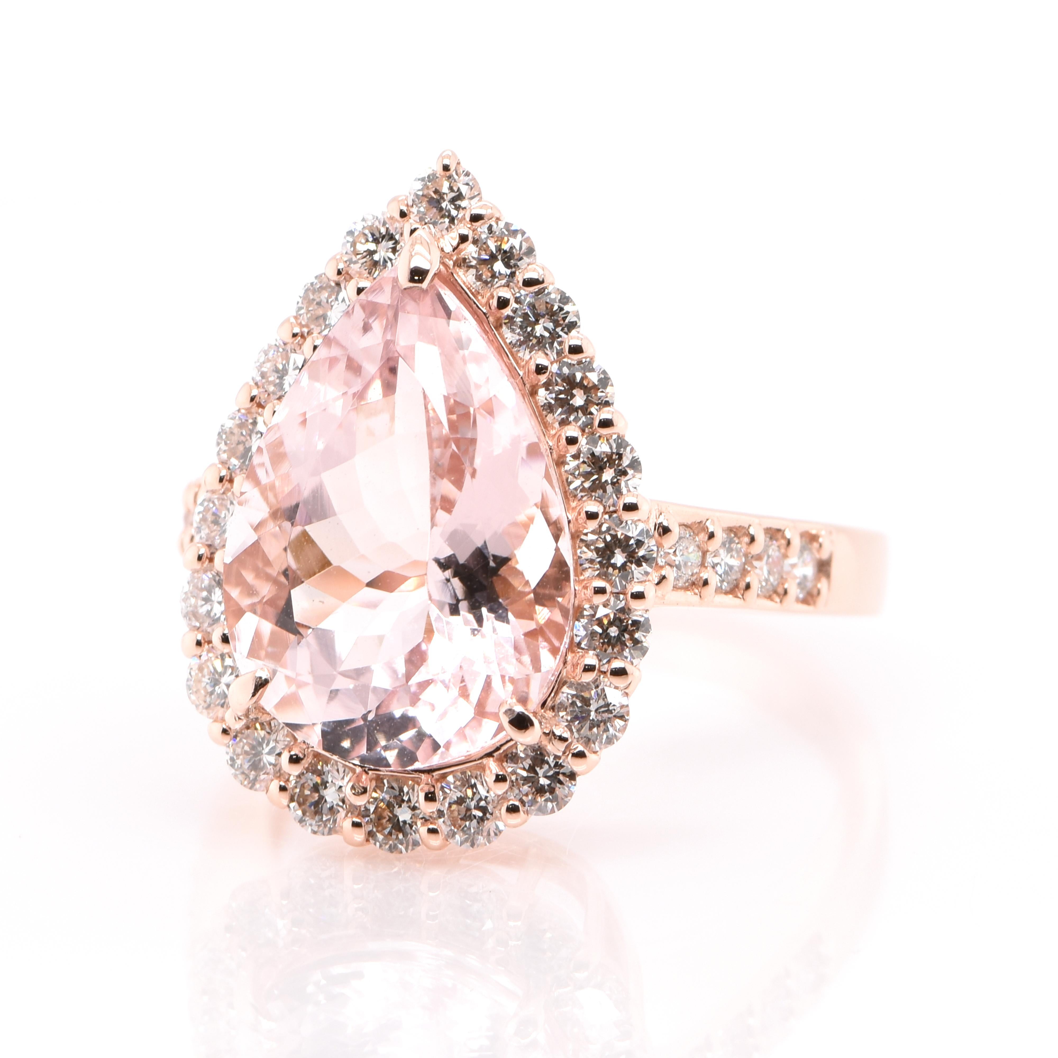 A beautiful Cocktail Ring featuring a 4.74 Carat, Natural Morganite (Pink Beryl) and 0.95 Carats of Diamond Accents set in 18 Karat Rose Gold. Having been first discovered in the early 1900s, Morganite was named after the famed banker and gem