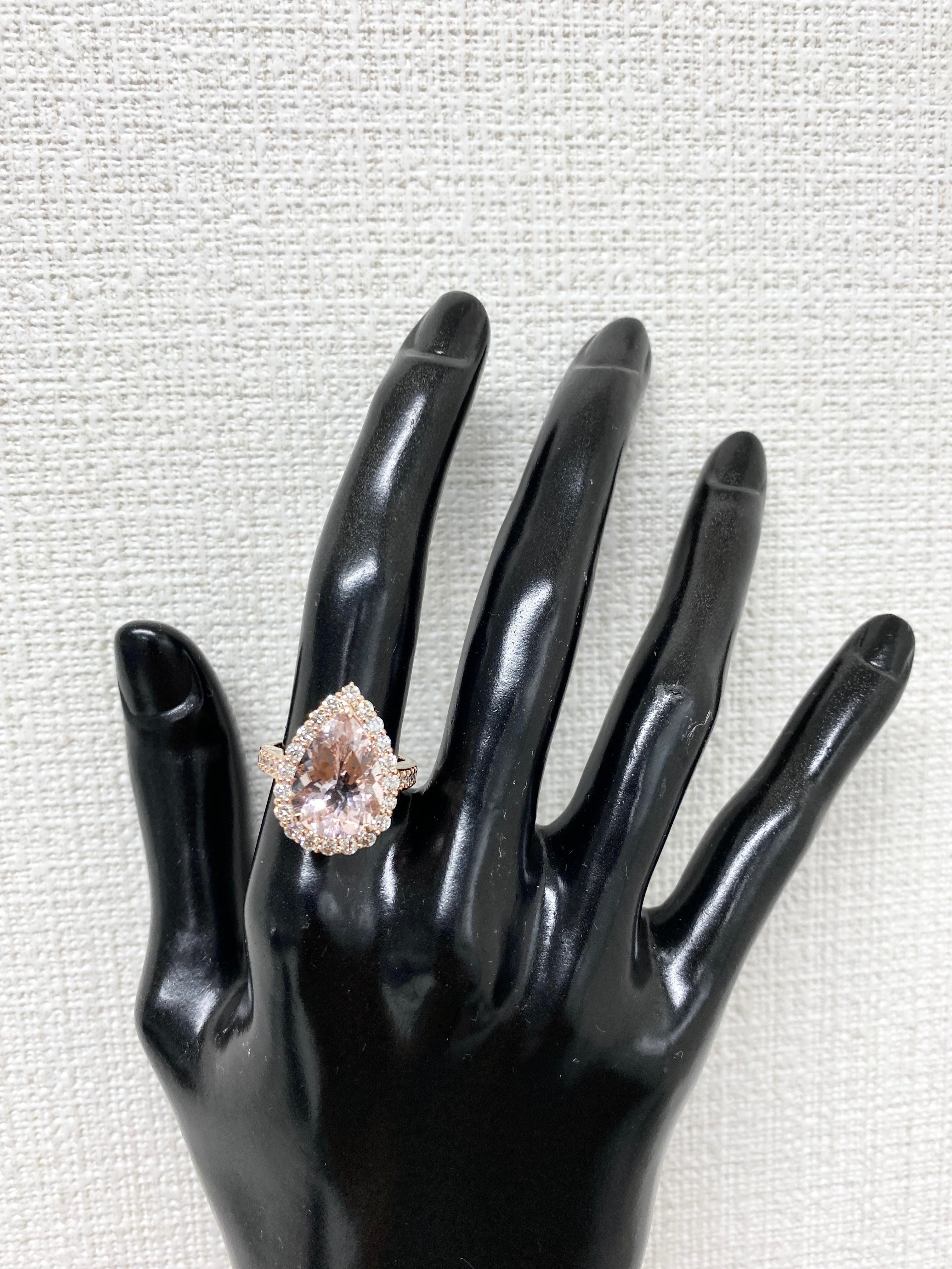 Women's 4.74 Carat Natural Morganite and Diamond Cocktail Ring Set in 18 Karat Rose Gold