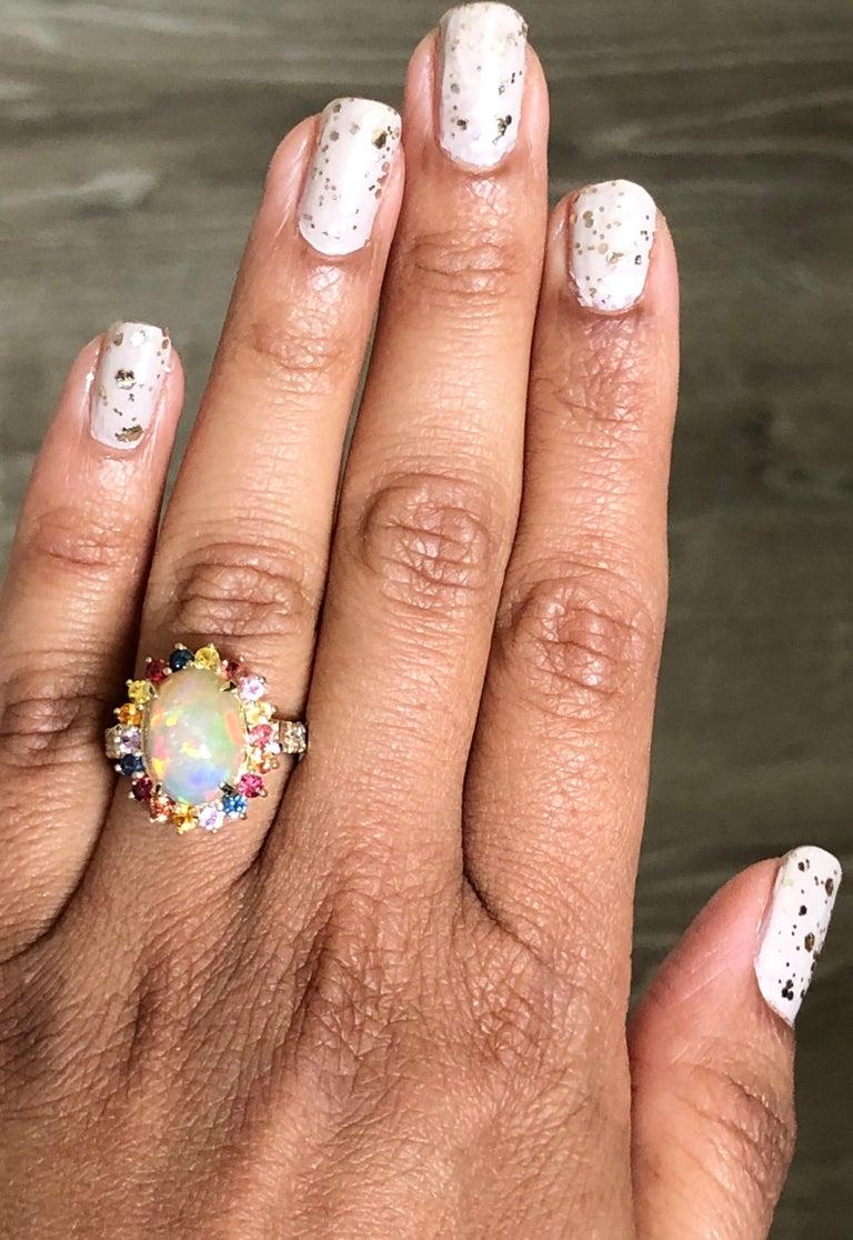 4.74 Carat Natural Opal Sapphire Diamond Yellow Gold Cocktail Ring For Sale 1