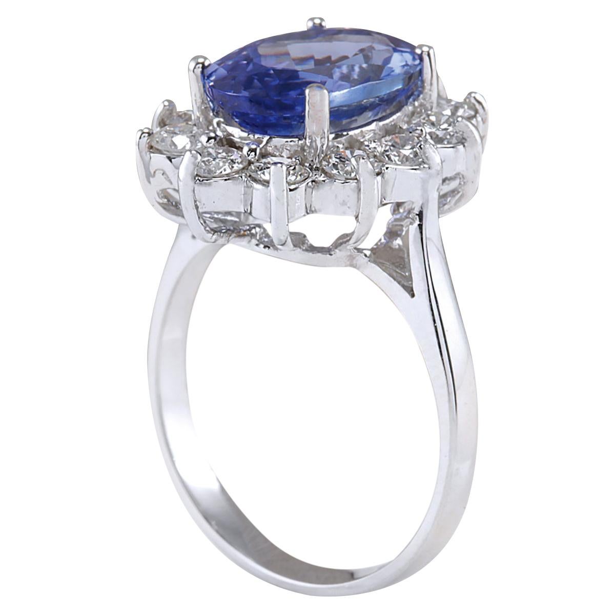 Oval Cut Natural Tanzanite Diamond Ring In 14 Karat White Gold  For Sale