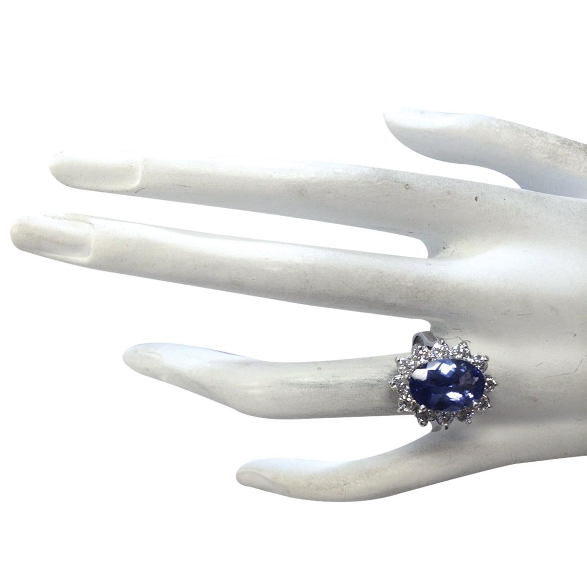 Oval Cut Natural Tanzanite Diamond Ring In 14 Karat White Gold  For Sale