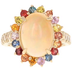 4.74 Carat Opal Sapphire Diamond 14 Karat Yellow Gold Ring