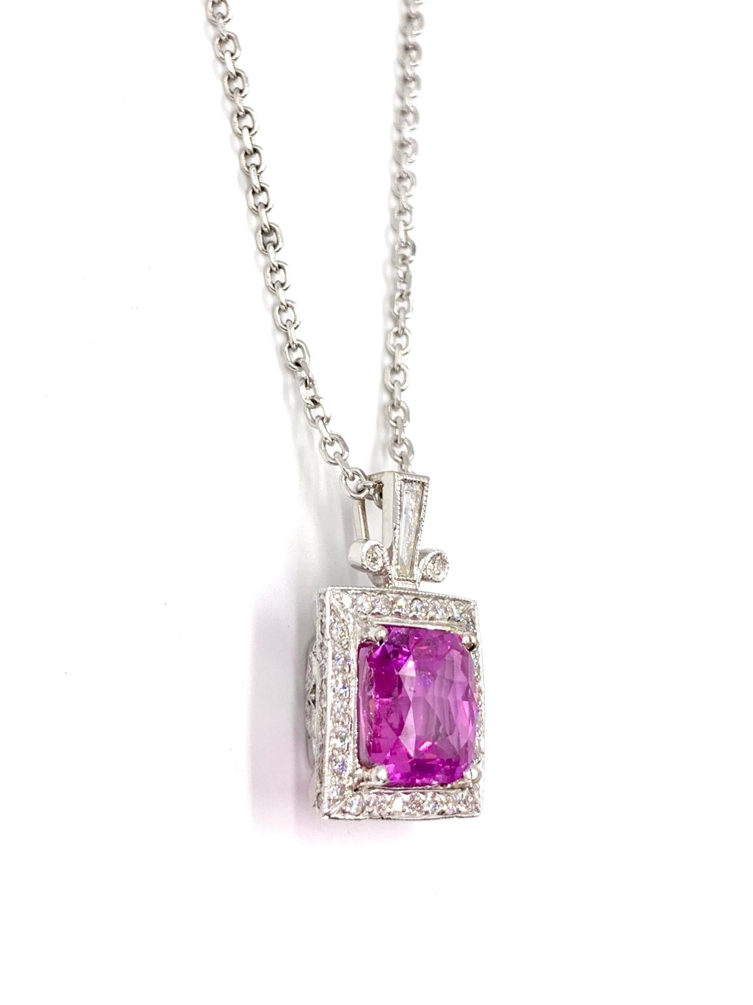 Contemporary 4.74 Carat Pink Sapphire and Diamond Pendant Necklace For Sale