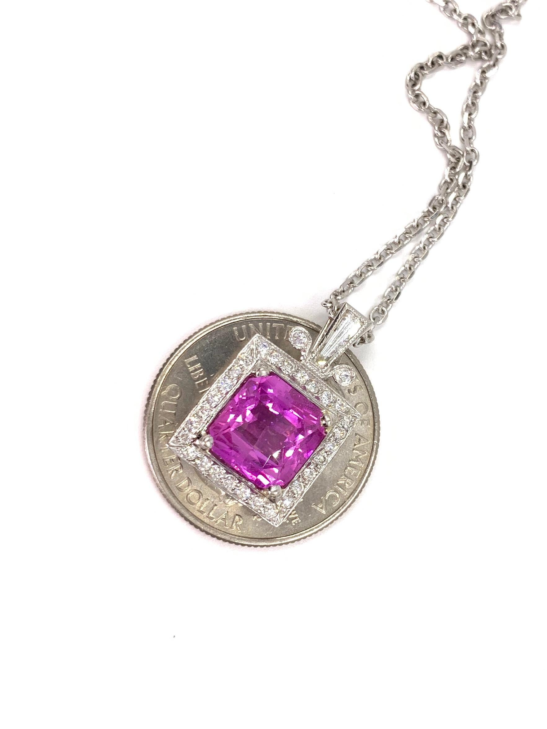 Women's 4.74 Carat Pink Sapphire and Diamond Pendant Necklace For Sale