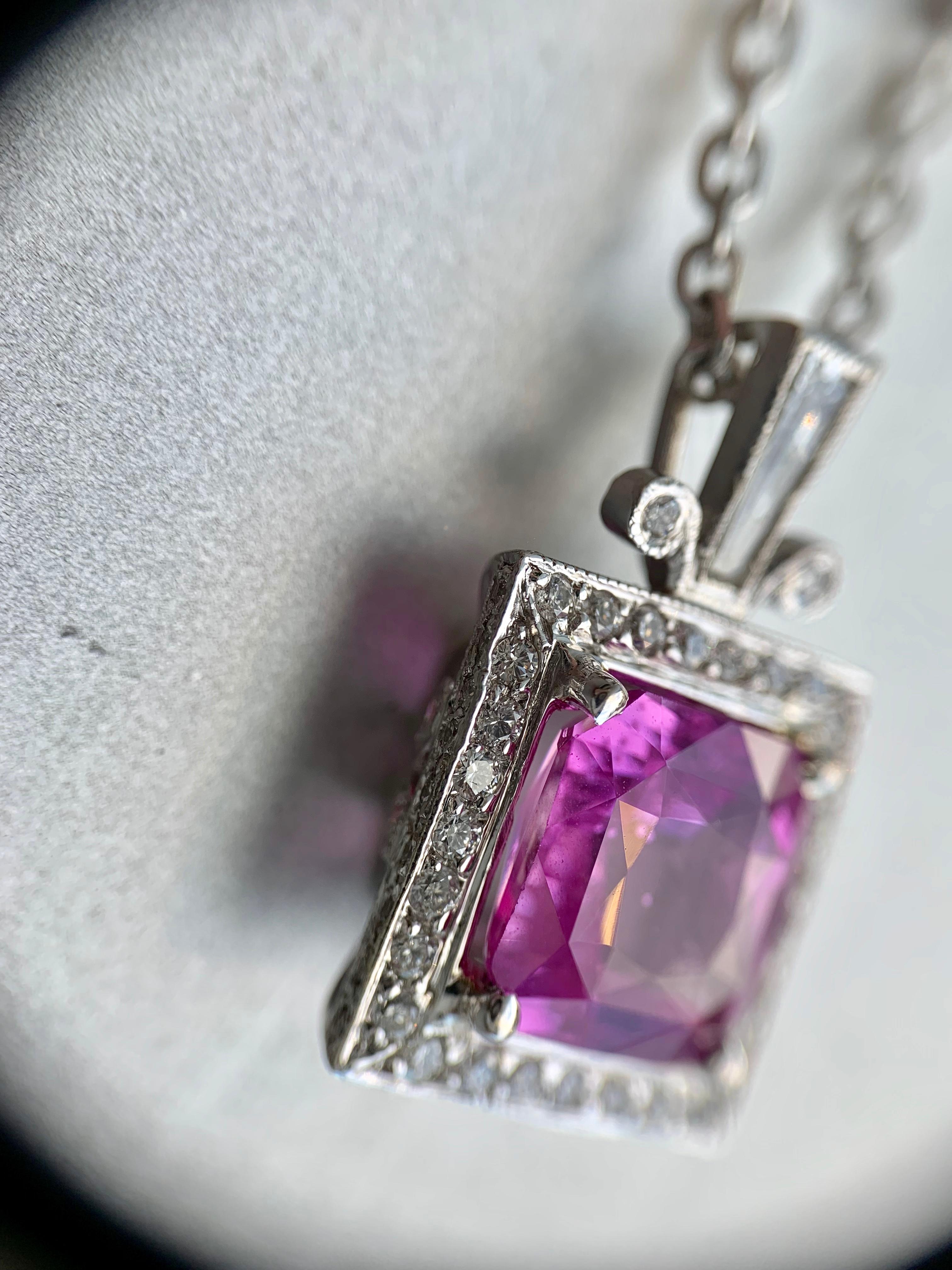 4.74 Carat Pink Sapphire and Diamond Pendant Necklace For Sale 3