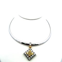 4.74 Carat Radiant Cut FI Yellow-Round Diamond 14K Gold-Plat Pendant Necklace