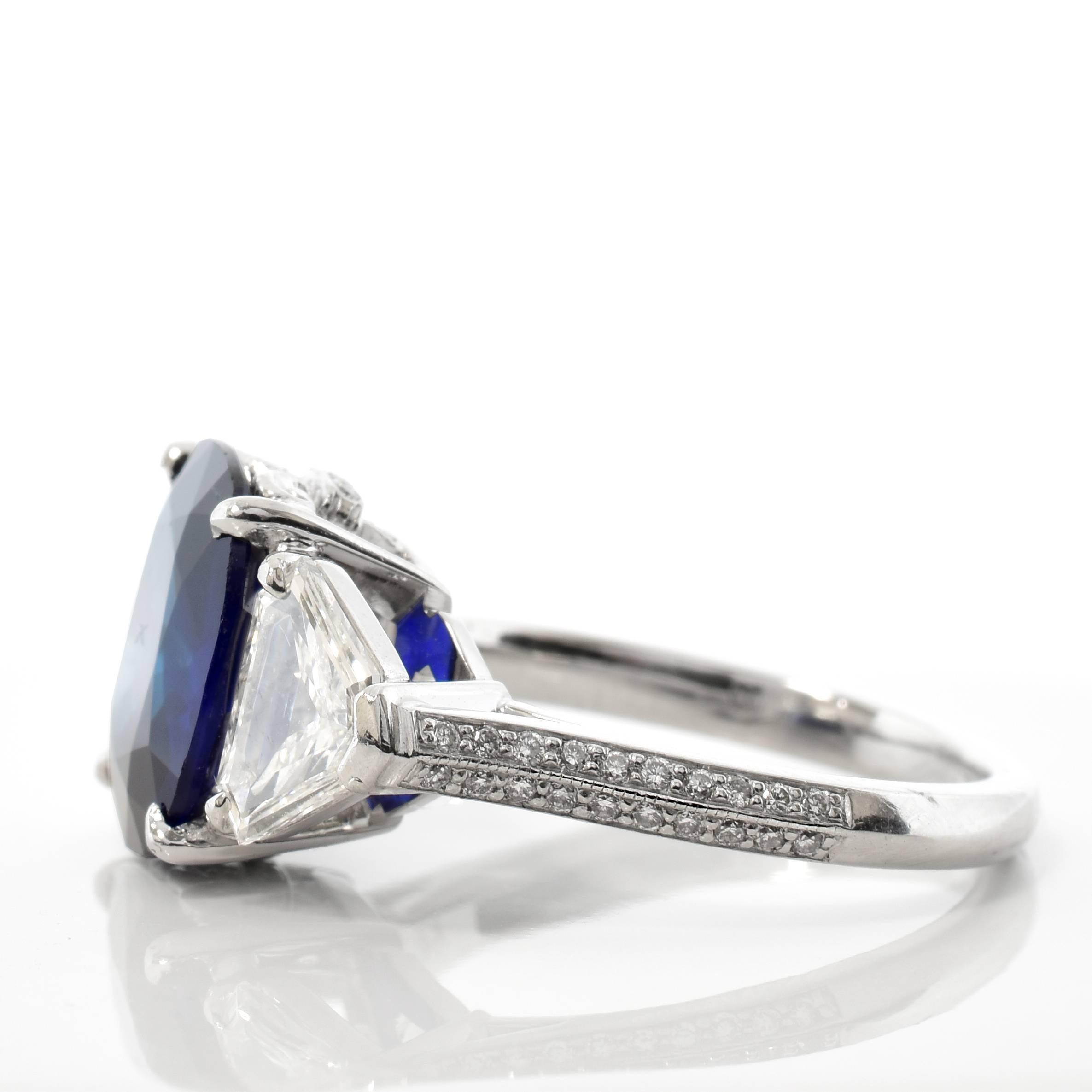 Cushion Cut 4.74 Carat Sapphire Diamond Platinum Ring