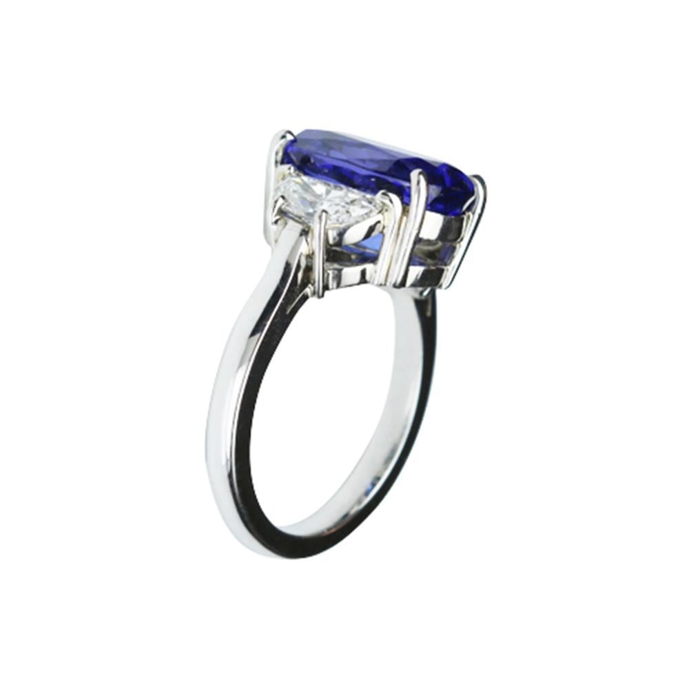 Mixed Cut 4.74 Carat Tanzanite and Diamond Platinum Engagement Ring Fine Estate Jewelry