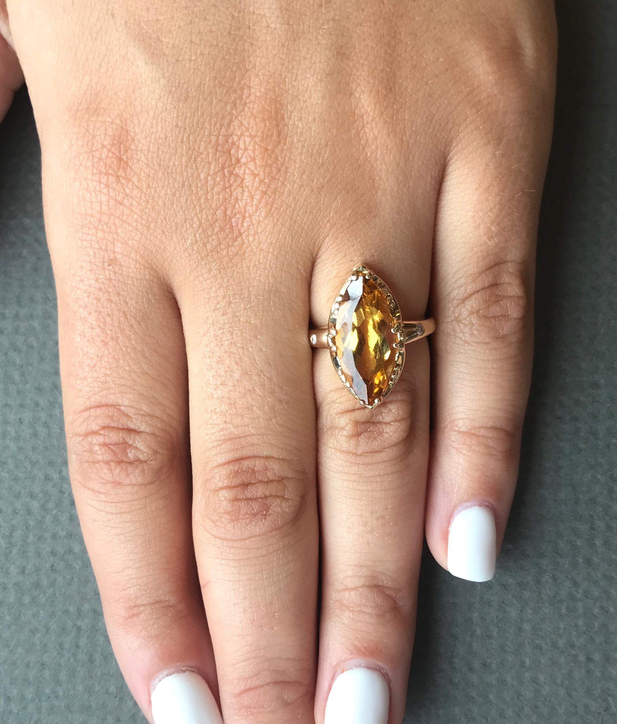 4.74 Carat Yellow Beryl Marquise Cocktail Ring In New Condition In GREAT NECK, NY