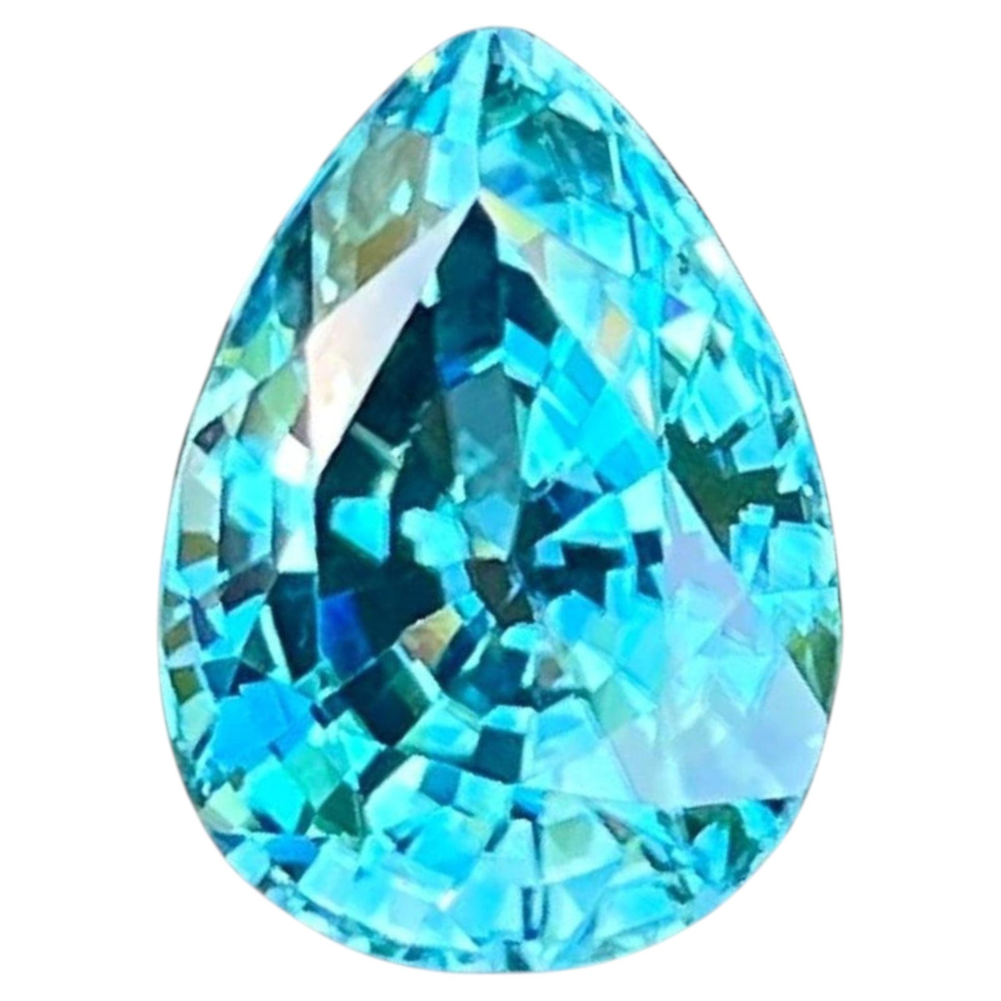 4.74 carats Blue Zircon Stone Pear Cut Natural Cambodian Gemstone