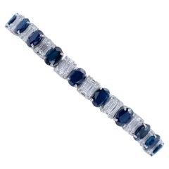 4.74 Carats of Diamonds, Blue Sapphires, 18 Karat White Gold Modern Bracelet
