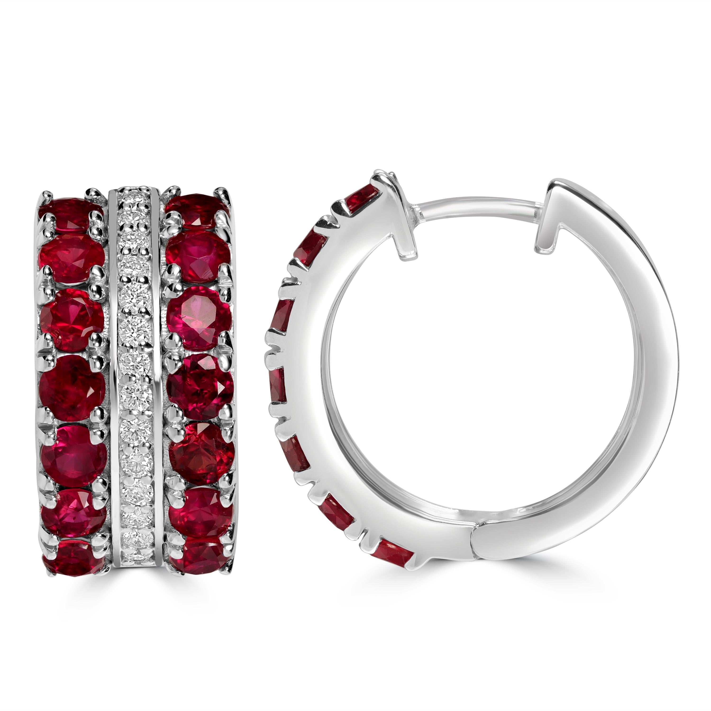 Modern 4.74 Carats Ruby and Diamond Cuff Earrings in 18k White Gold For Sale