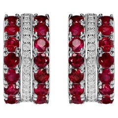 4.74 Carats Ruby and Diamond Cuff Earrings in 18k White Gold