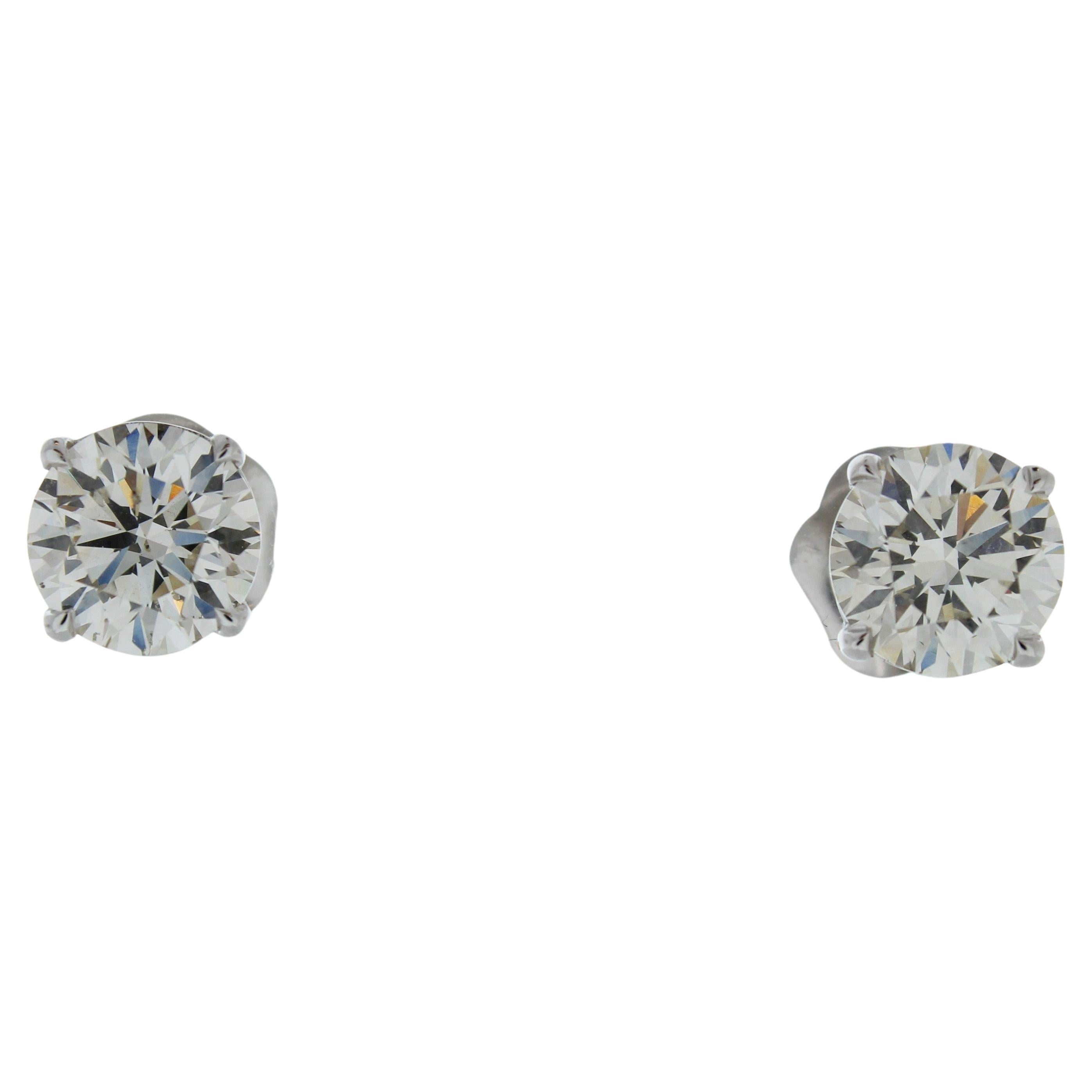 4.74 Total Carat Weight EGL Certified Round Diamond Studs In 14k White Gold For Sale
