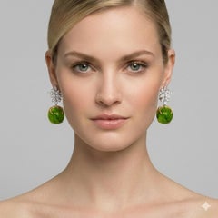 47.44 Carat Peridot White Diamond Yellow and Gold Earrings