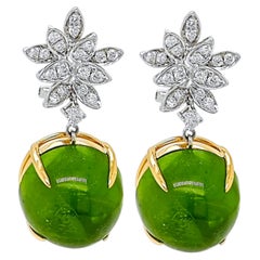 47.44 Carat Peridot White Diamond Yellow and Gold Earrings