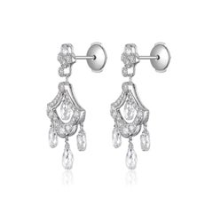 4.74Ct Vintage Briolette Diamond Dangle Earrings in 18 Karat White Gold