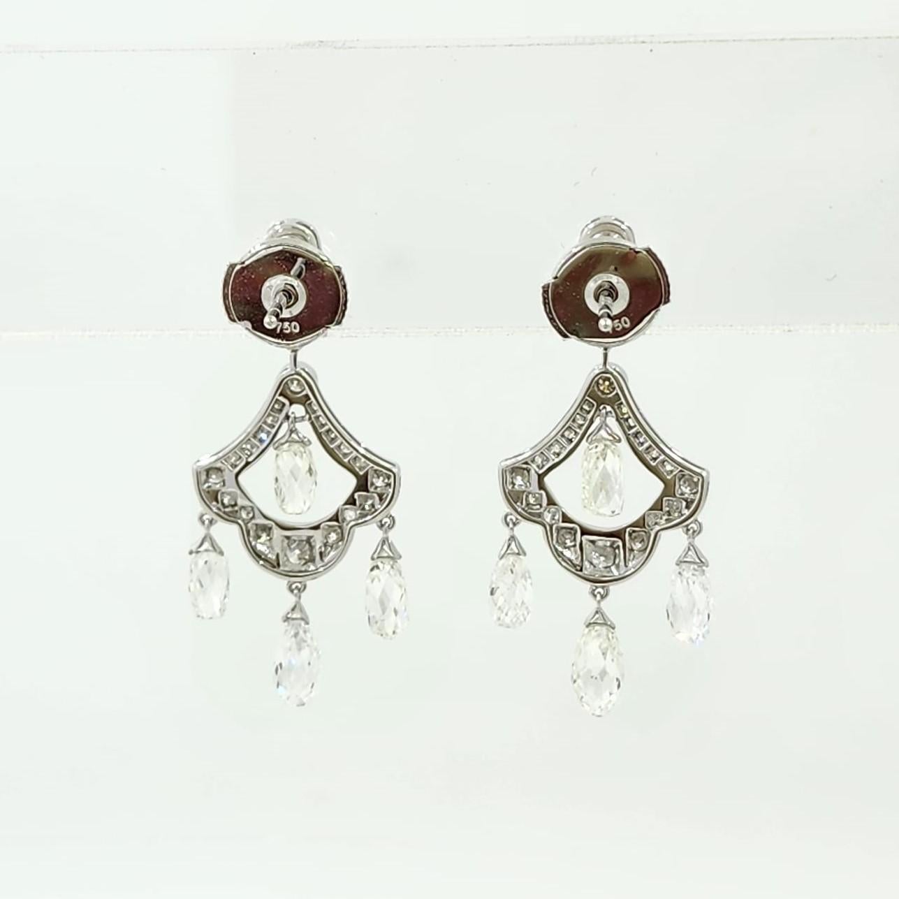 4,74 Karat Vintage Briolette Diamant Ohrringe in 18 Karat Weißgold baumeln im Zustand „Neu“ im Angebot in Hong Kong, HK