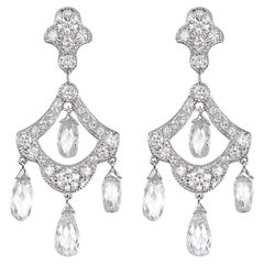 Orecchini pendenti con diamanti briolette vintage da 4,74 carati in oro bianco 18 carati