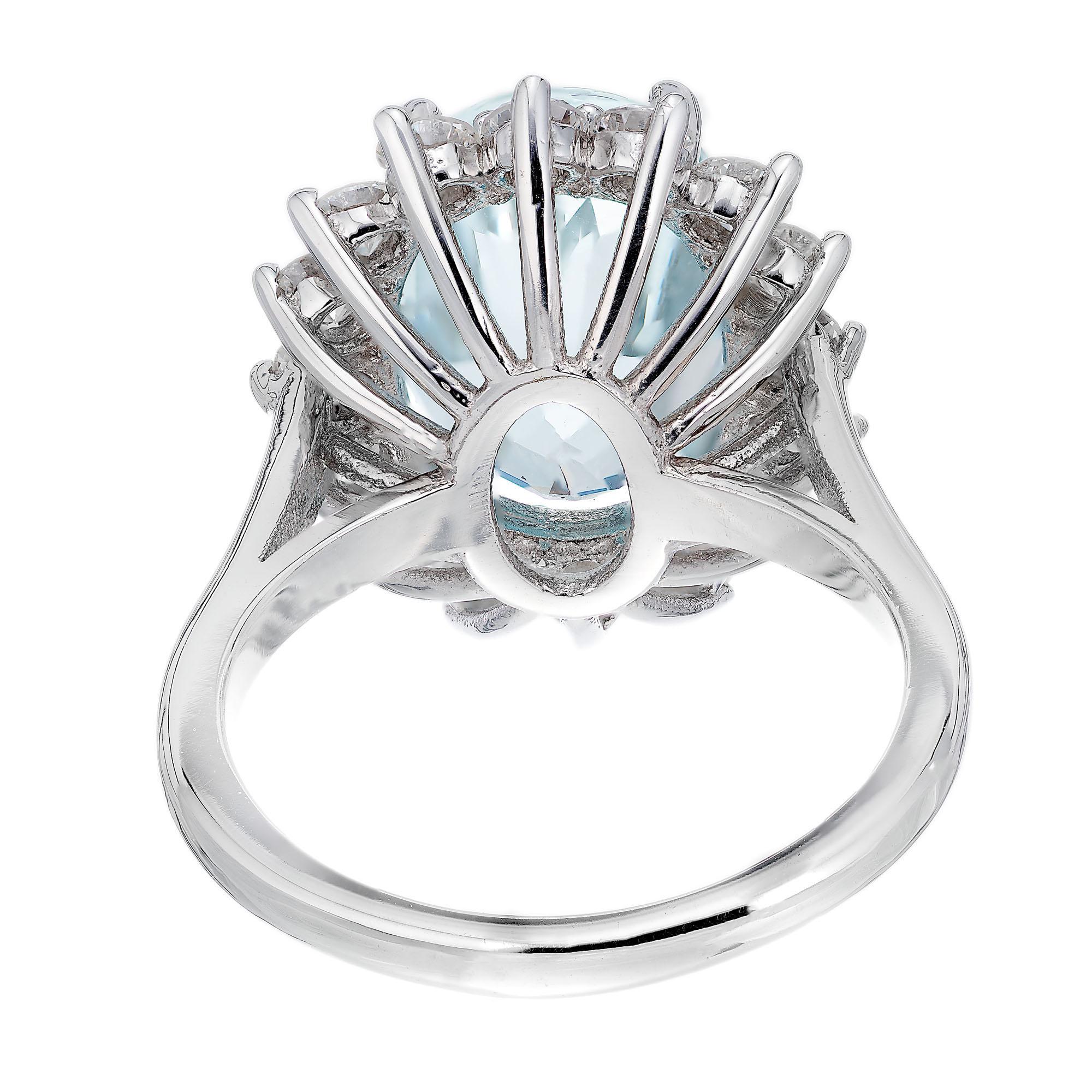 Oval Cut 4.75 Aquamarine Diamond Halo White Gold Engagement Ring For Sale