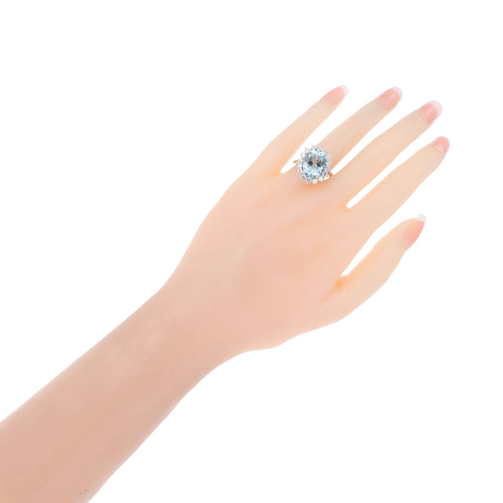 Women's or Men's 4.75 Aquamarine Diamond Halo White Gold Engagement Ring For Sale