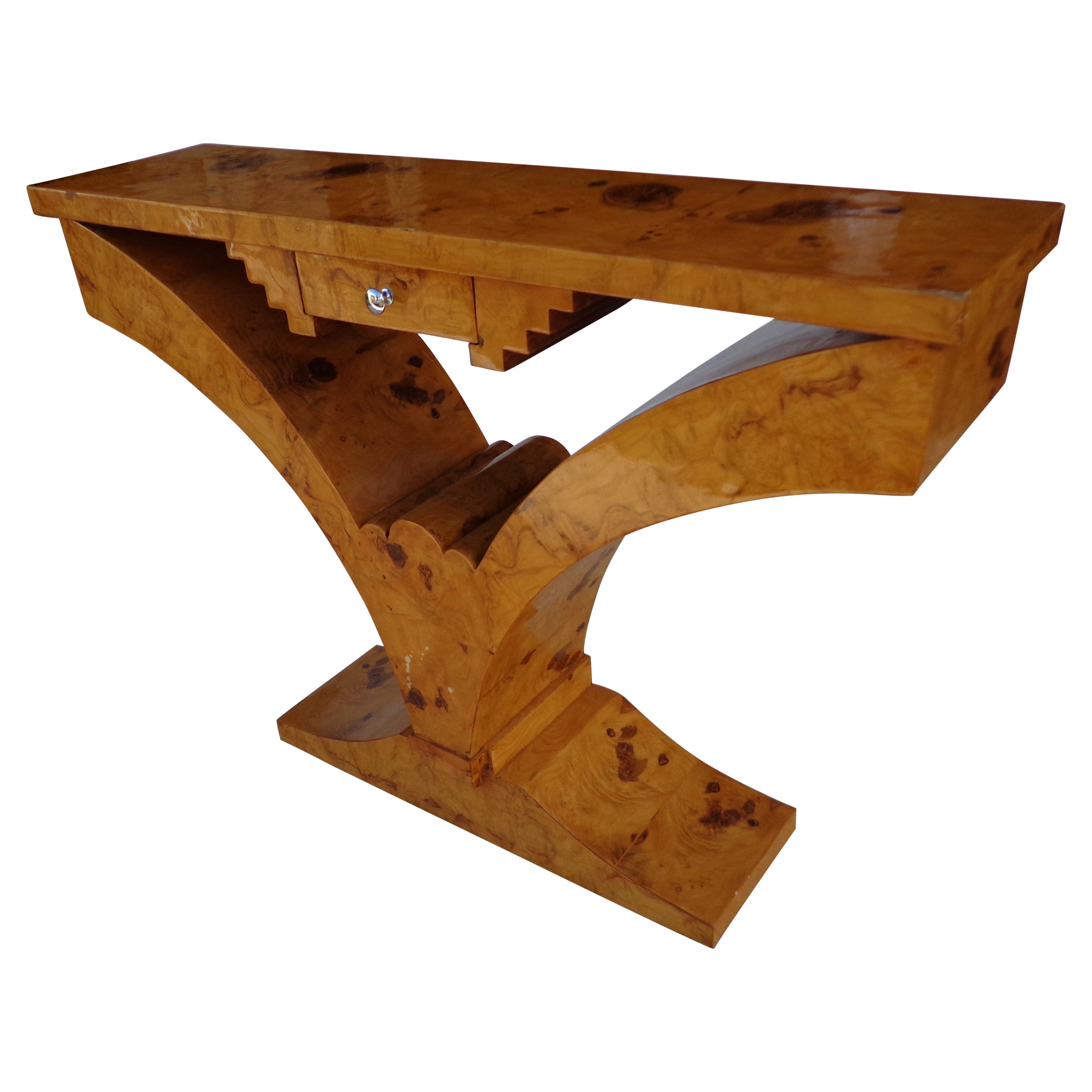 47,5 Console con piedistallo in radica in stile Art Deco