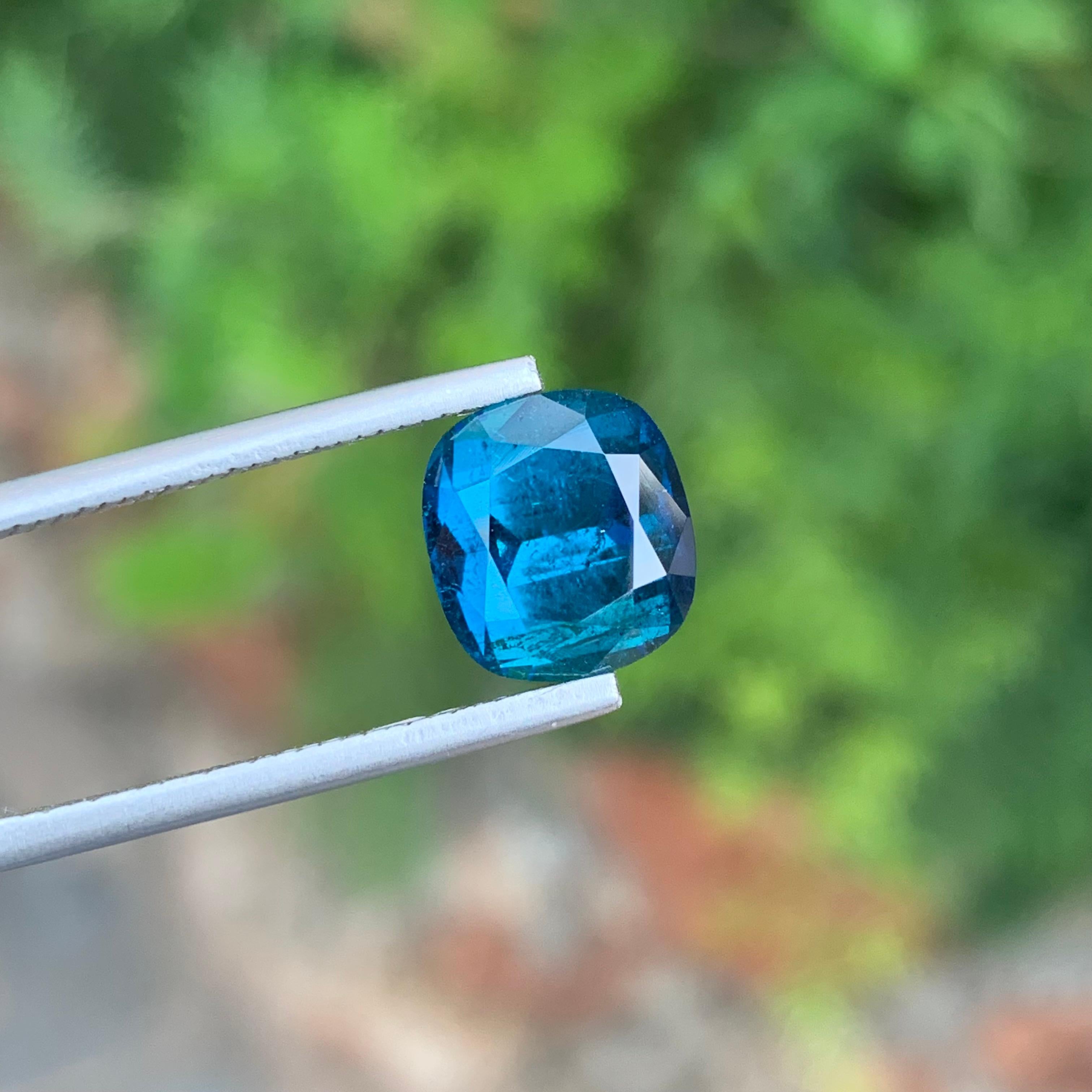 Emerald Cut 4.75 Carat Adorable Natural Loose Indicolite Tourmaline Cushion Shape Gemstone For Sale
