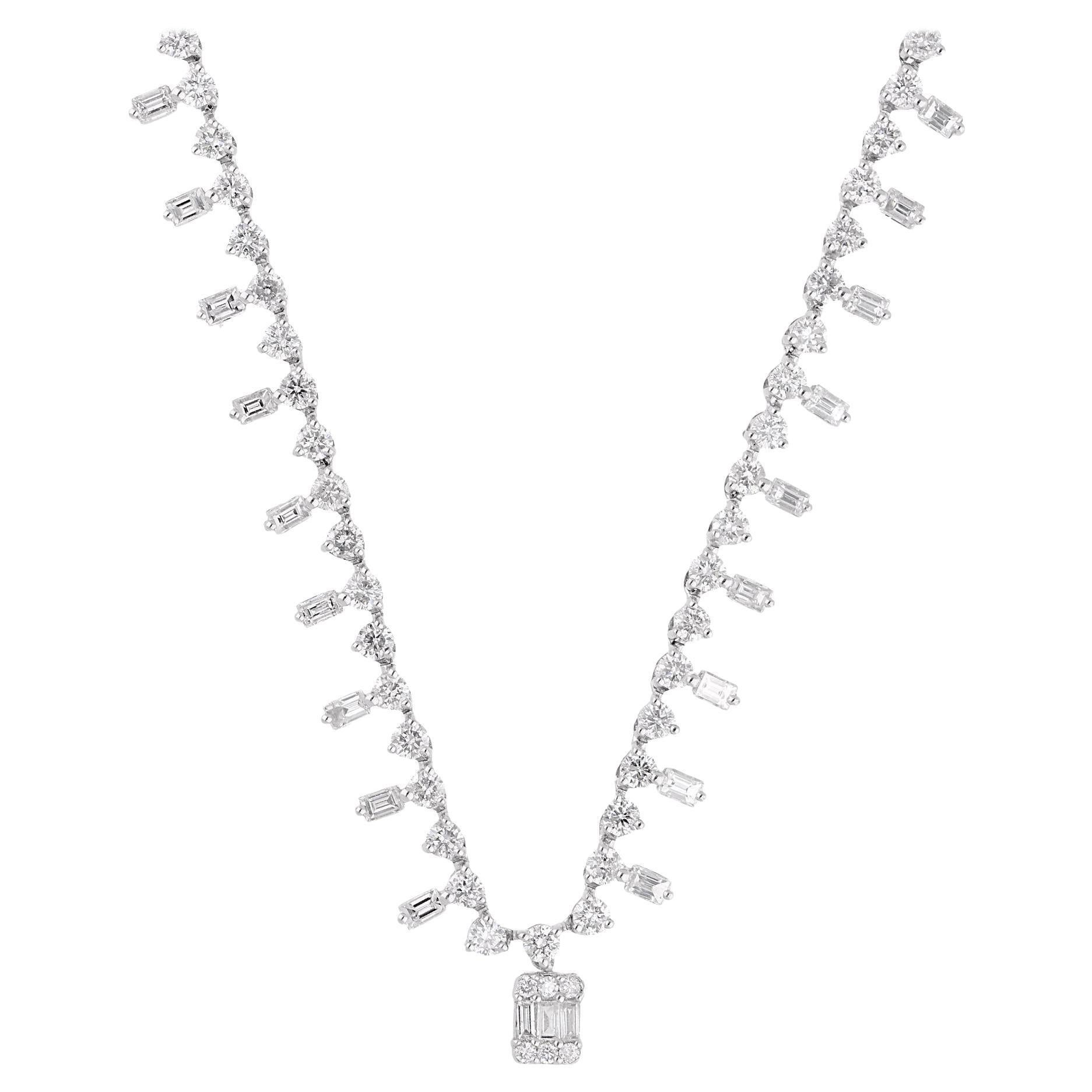 Collana a catena con diamanti tondi baguette da 4,75 carati, gioielli in oro bianco 14 carati