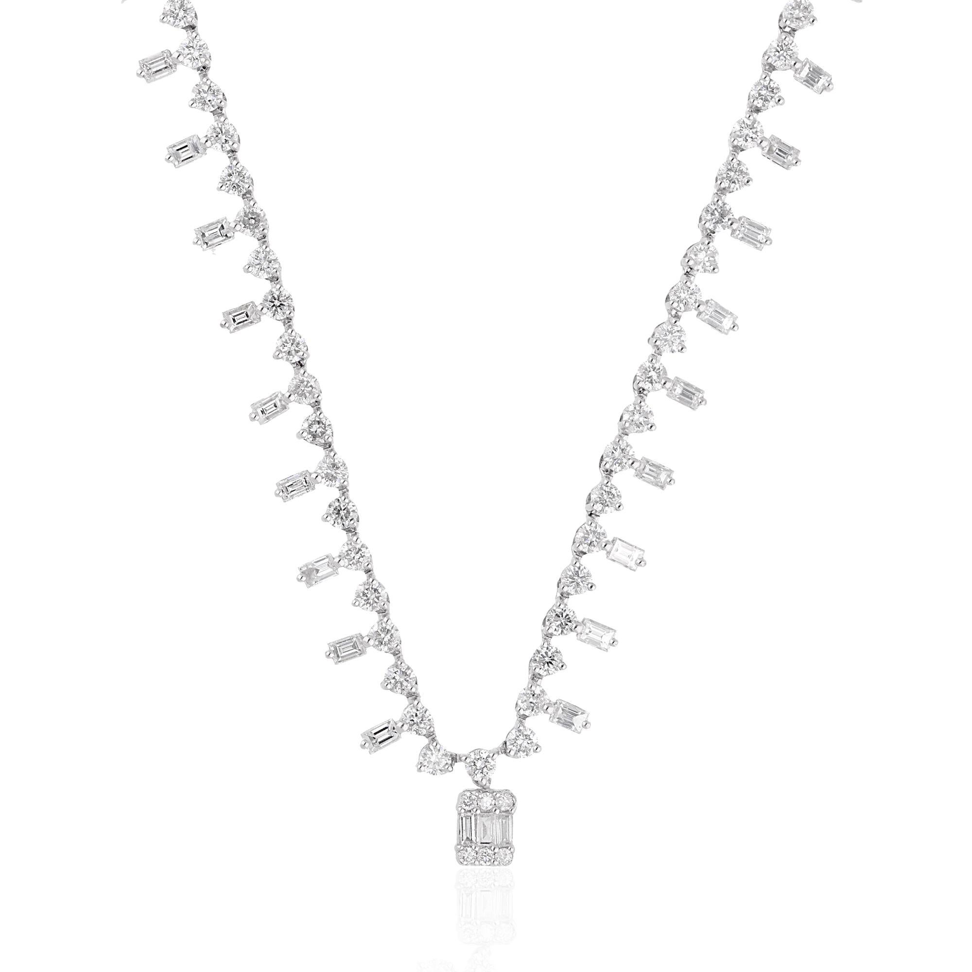 Taglio baguette Collana a catena con diamanti rotondi Baguette da 4,75 carati Gioielli in oro bianco 18 carati in vendita