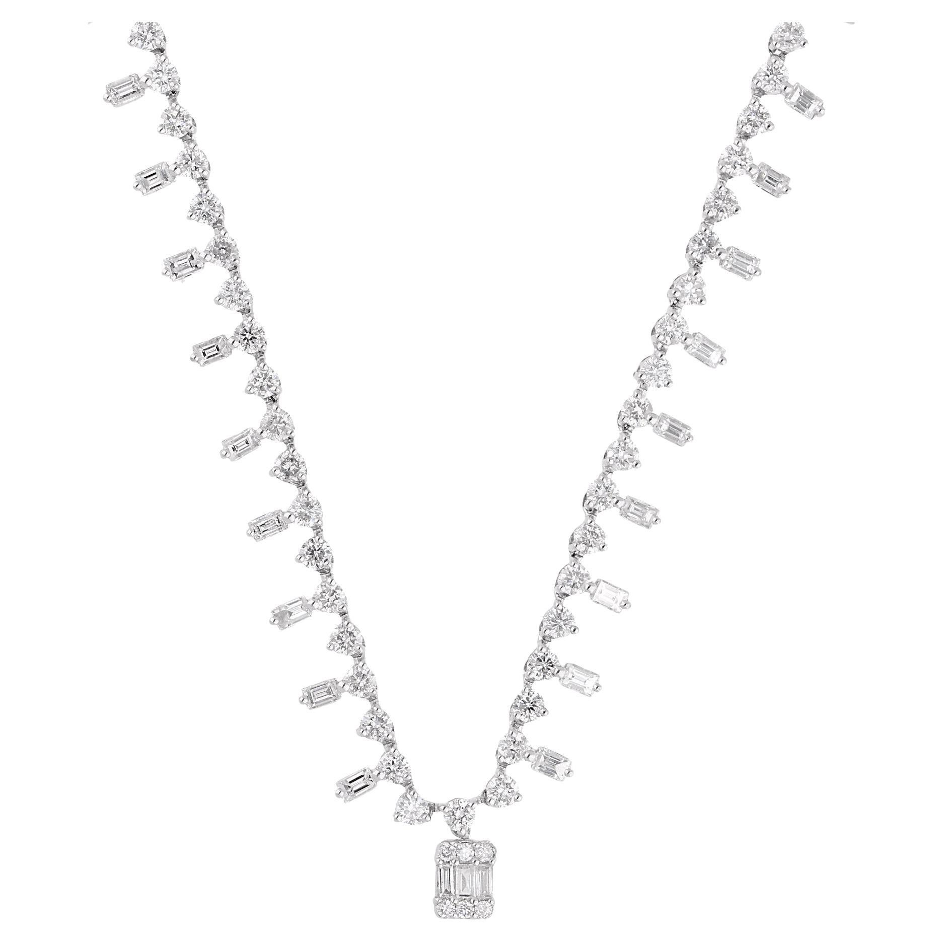 Collana a catena con diamanti rotondi Baguette da 4,75 carati Gioielli in oro bianco 18 carati