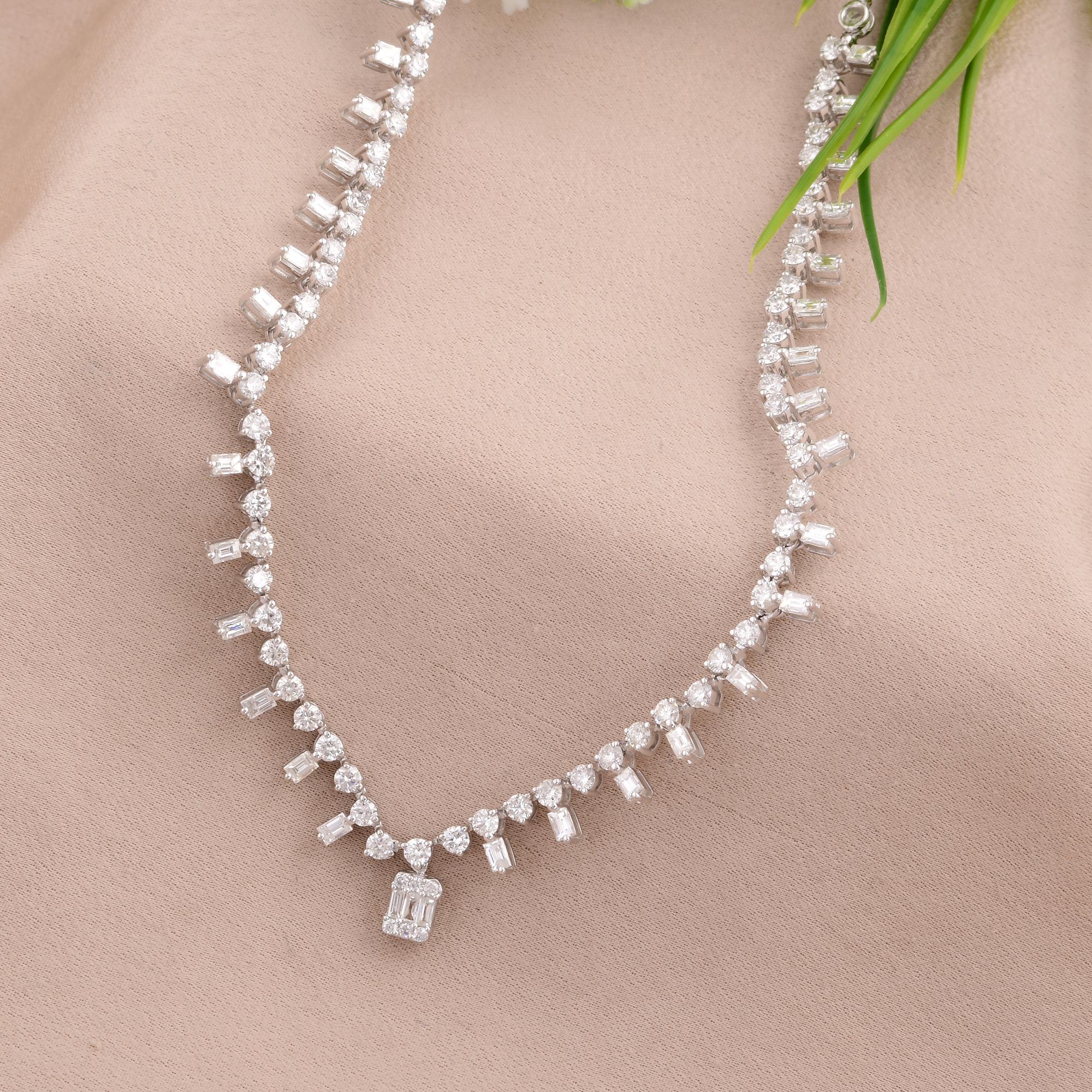 Modern 4.75 Carat Baguette & Round Diamond Charm Necklace 18 Karat White Gold Jewelry For Sale