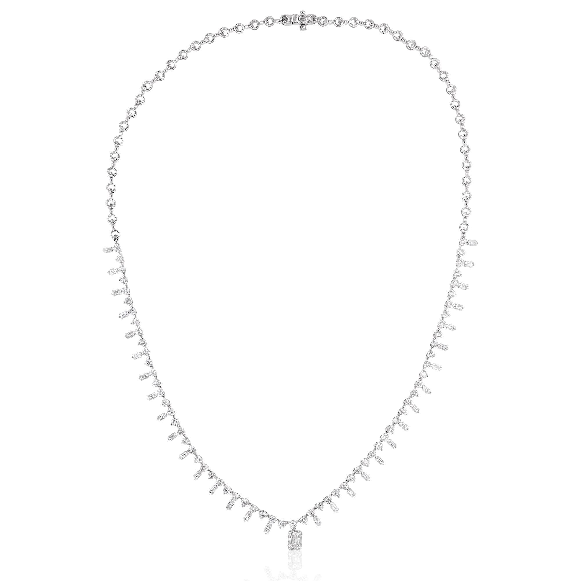 Women's 4.75 Carat Baguette & Round Diamond Charm Necklace 18 Karat White Gold Jewelry For Sale