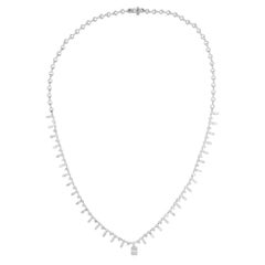 4.75 Carat Baguette & Round Diamond Charm Necklace 18 Karat White Gold Jewelry