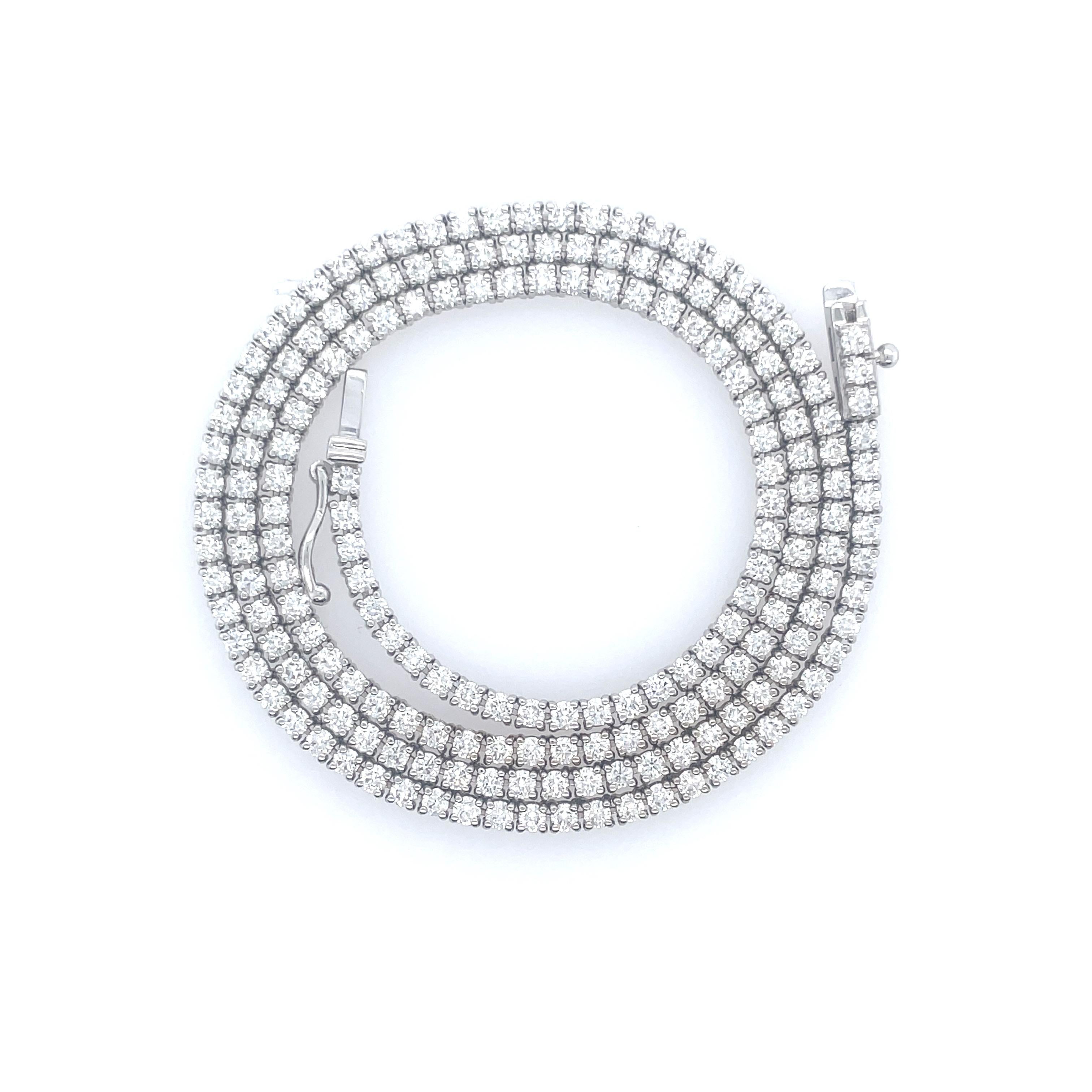 Round Cut 4.75 Carat Diamond Tennis Necklace with Round Diamonds in White Gold Chain For Sale
