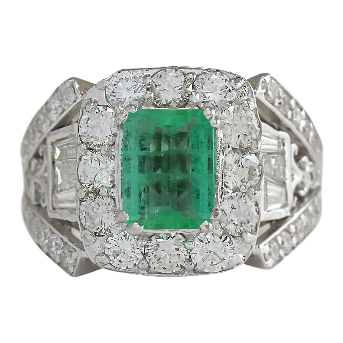 4.75 Carat Emerald 18 Karat White Gold Diamond Ring For Sale