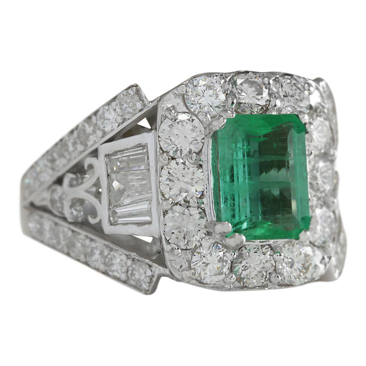 Stamped: 18K White Gold<br />Total Ring Weight: 9.5 Grams<br />Ring Length: N/A<br />Ring Width: N/A<br />Gemstone Weight: Total  Emerald Weight is 2.00 Carat (Measures: 8.45x6.25 mm)<br />Color: Green<br />Diamond Weight: Total  Diamond Weight is
