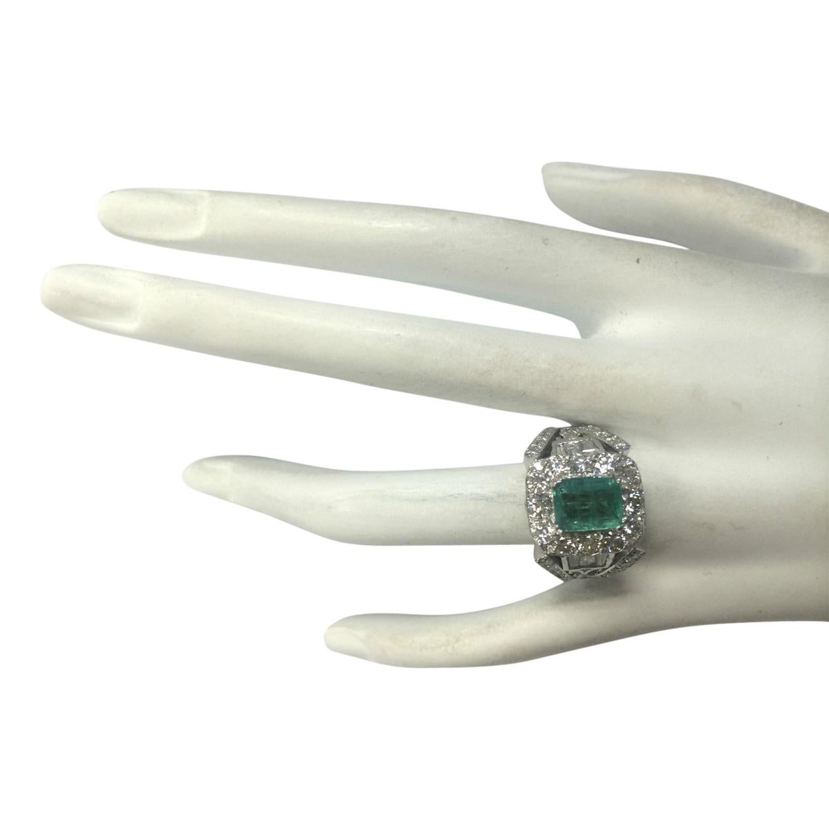 Women's 4.75 Carat Emerald 18 Karat White Gold Diamond Ring For Sale