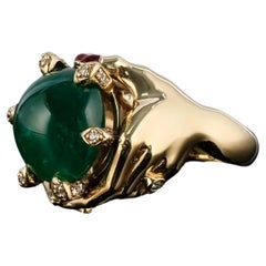 4,75 Karat Smaragd Cabochon 18K Unisex-Cocktailring