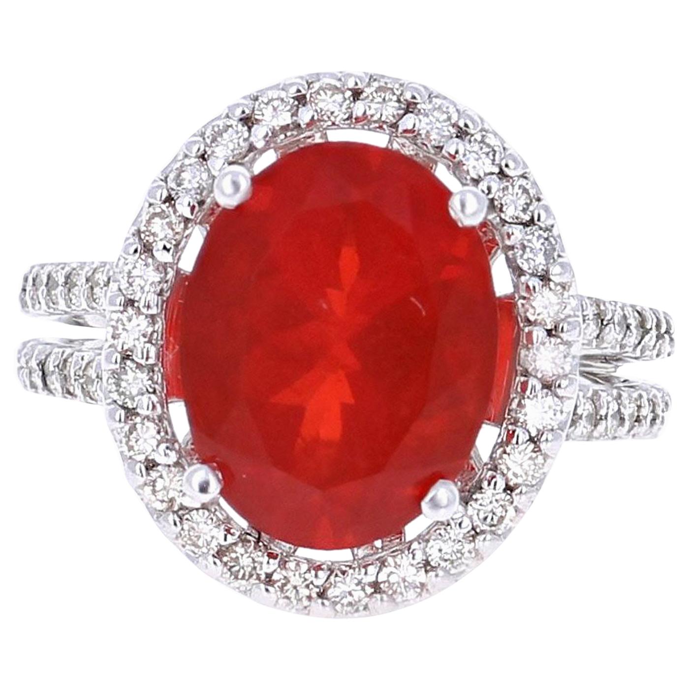 4.75 Carat Fire Opal Diamond Cocktail White Gold Ring