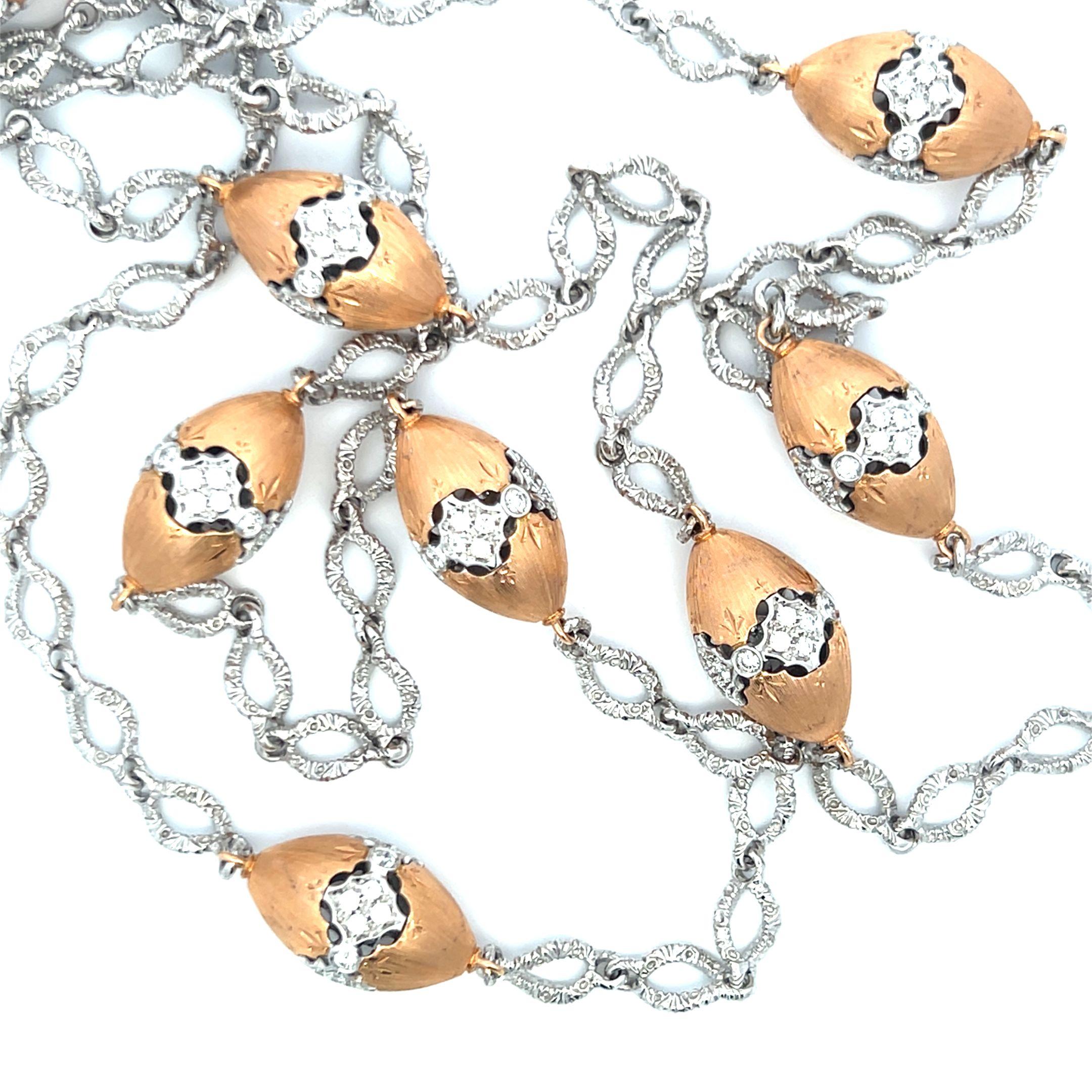 Collana con diamanti bicolore in oro 18 carati da 4,75 carati G VS1 con maglie testurizzate In condizioni buone in vendita a New York, NY