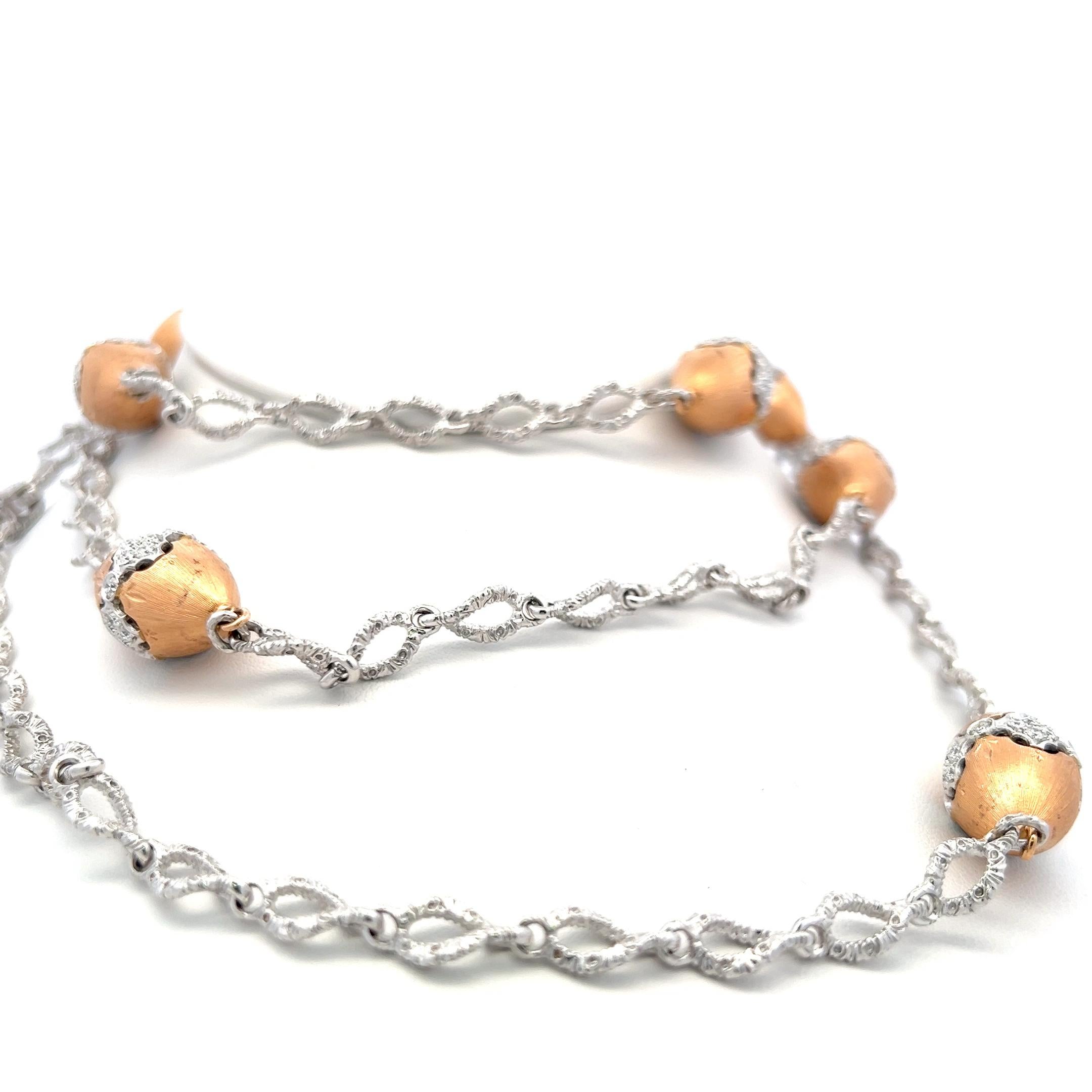 Collana con diamanti bicolore in oro 18 carati da 4,75 carati G VS1 con maglie testurizzate in vendita 1