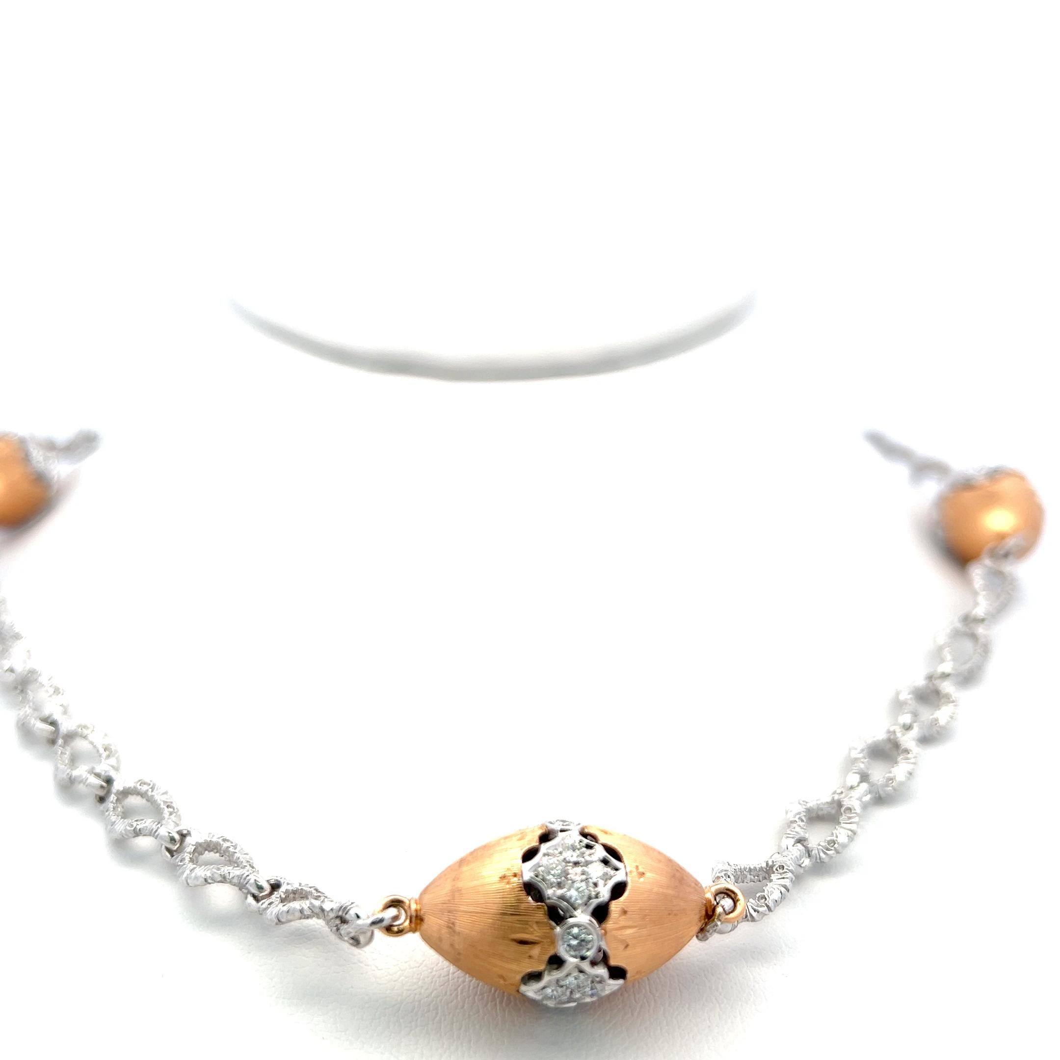 Collana con diamanti bicolore in oro 18 carati da 4,75 carati G VS1 con maglie testurizzate in vendita 3