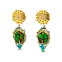 4'75 Carat Green Turquoises Gold Plated Earrings