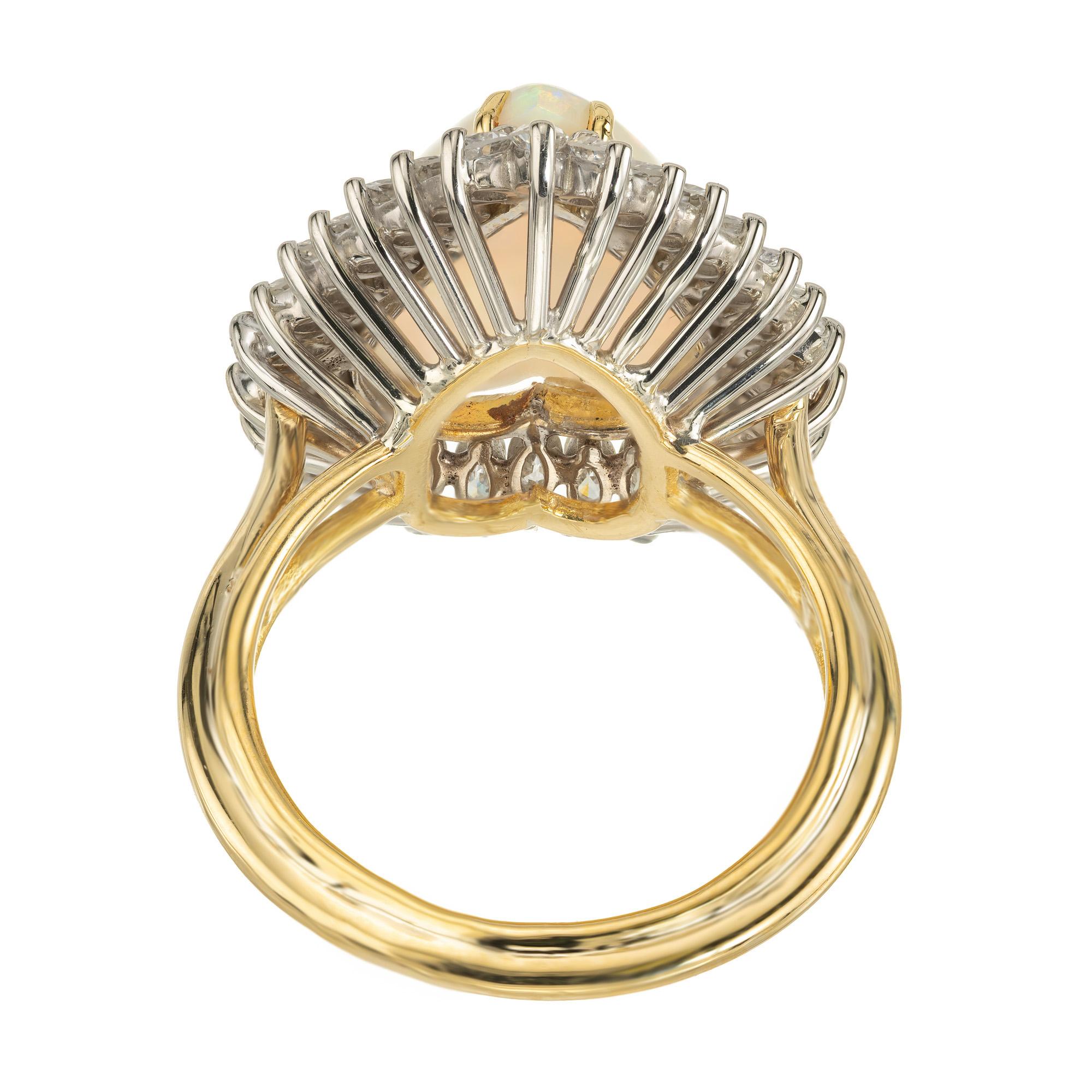 Women's 4.75 Carat Heart Opal Diamond Marquise Halo Two Tone Gold Cocktail Ring For Sale