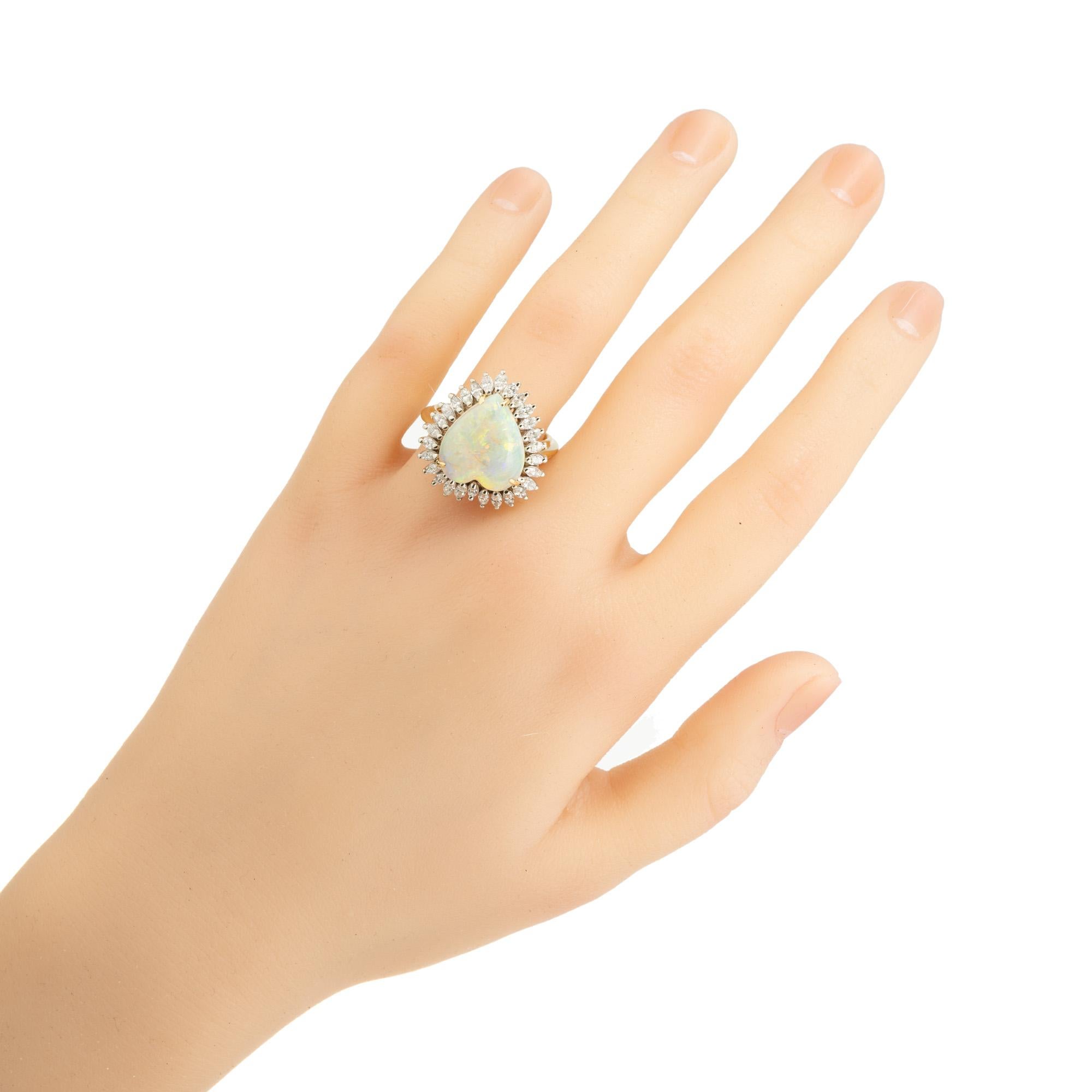 4.75 Carat Heart Opal Diamond Marquise Halo Two Tone Gold Cocktail Ring For Sale 1