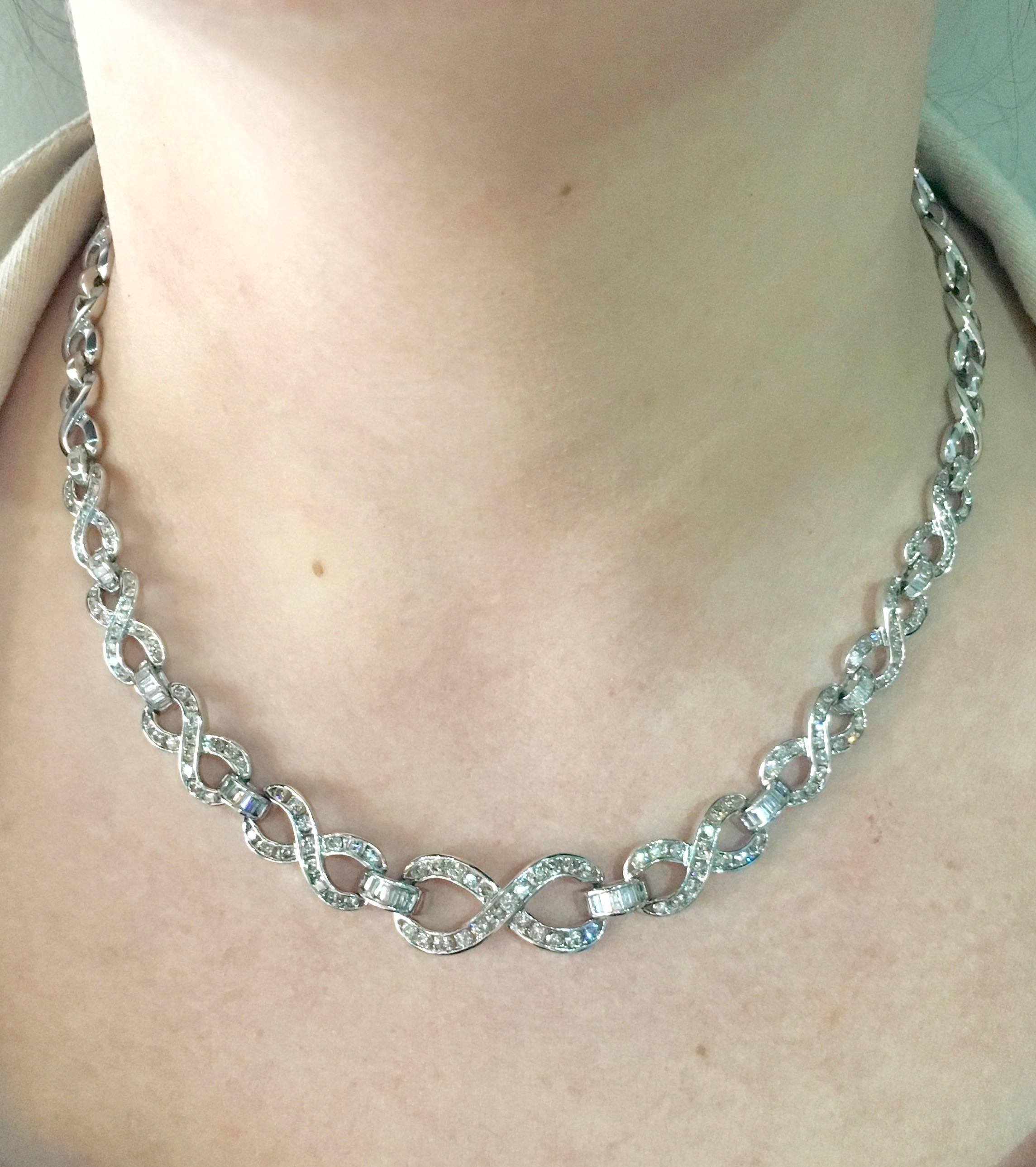 4.75 Carat Infinity Style Diamond Necklace In Excellent Condition In Webster, NY