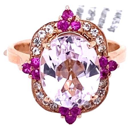 4.75 Carat Kunzite Pink Sapphire White Sapphire 14 Karat Rose Gold Ring For Sale