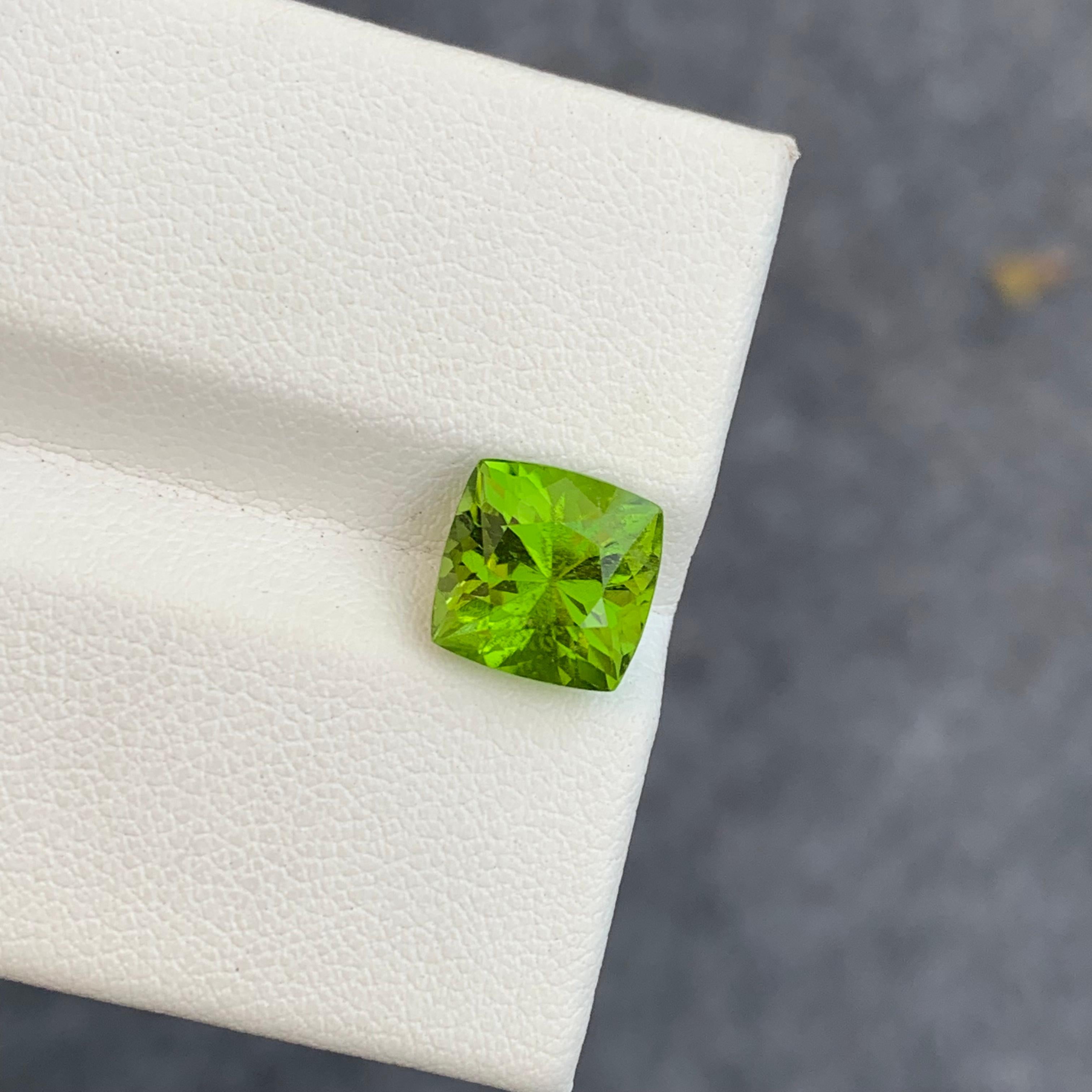 Faceted Peridot 
Weight: 4.75 Carats 
Dimension: 8.8x8.7x7.7 Mm
Origin: Mansehra Pakistan 
Shape: Square 
Treatment: Non
Color: Green 
Certficate: On Demand 
.
Peridot is a captivating gemstone known for its vibrant green color and fascinating