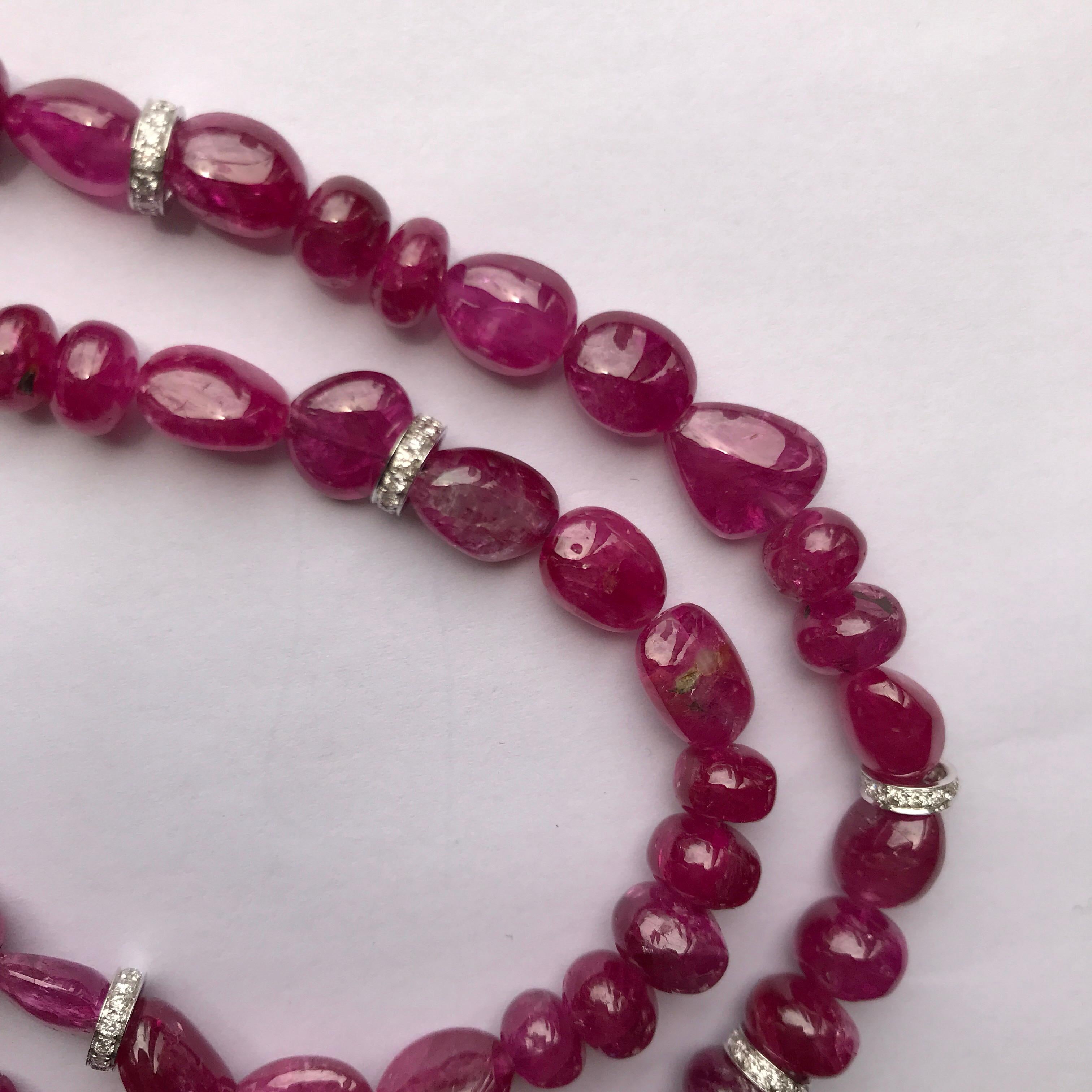 Art Deco 475 Carat Natural Burmese Ruby Beads Multi Strand Necklace