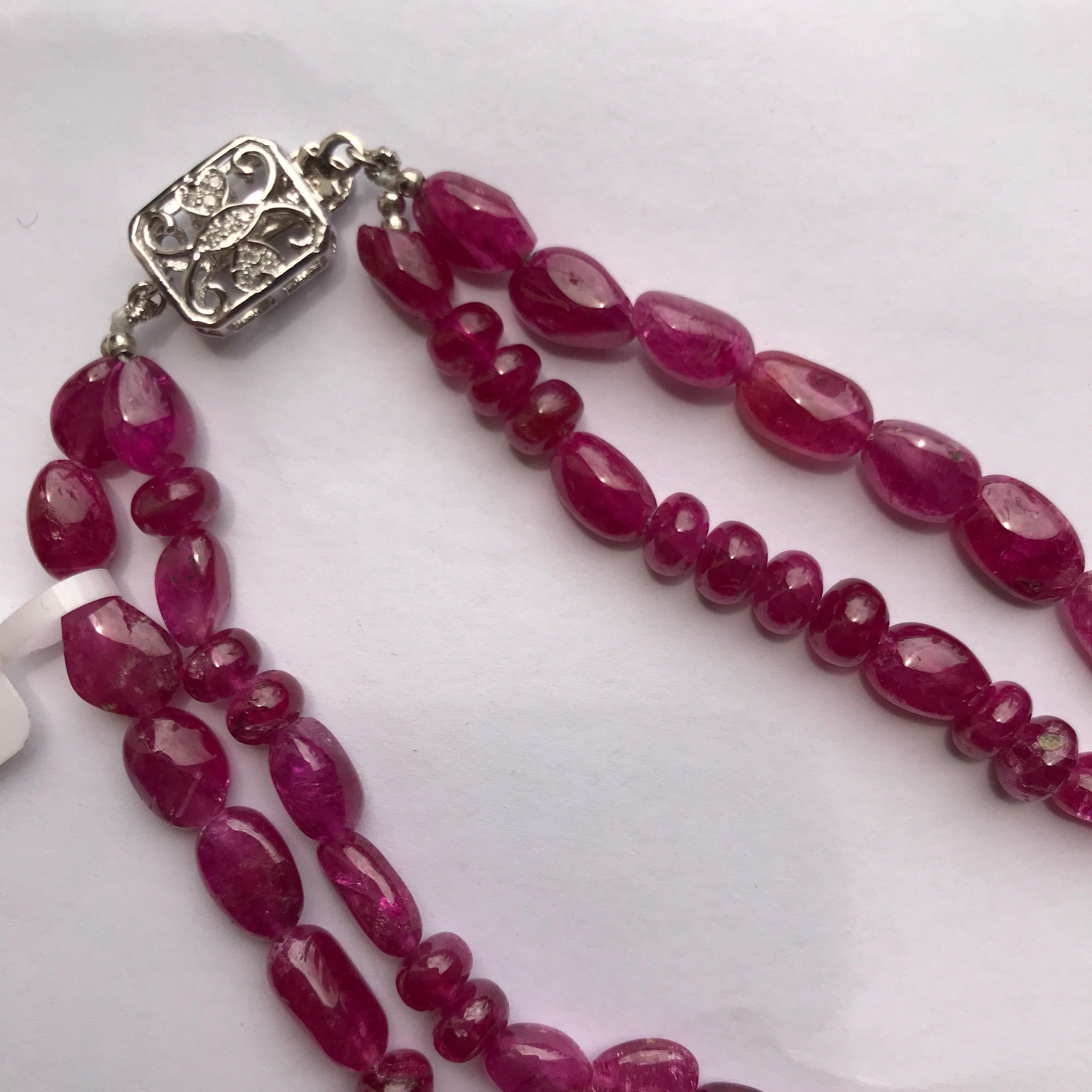 Oval Cut 475 Carat Natural Burmese Ruby Beads Multi Strand Necklace